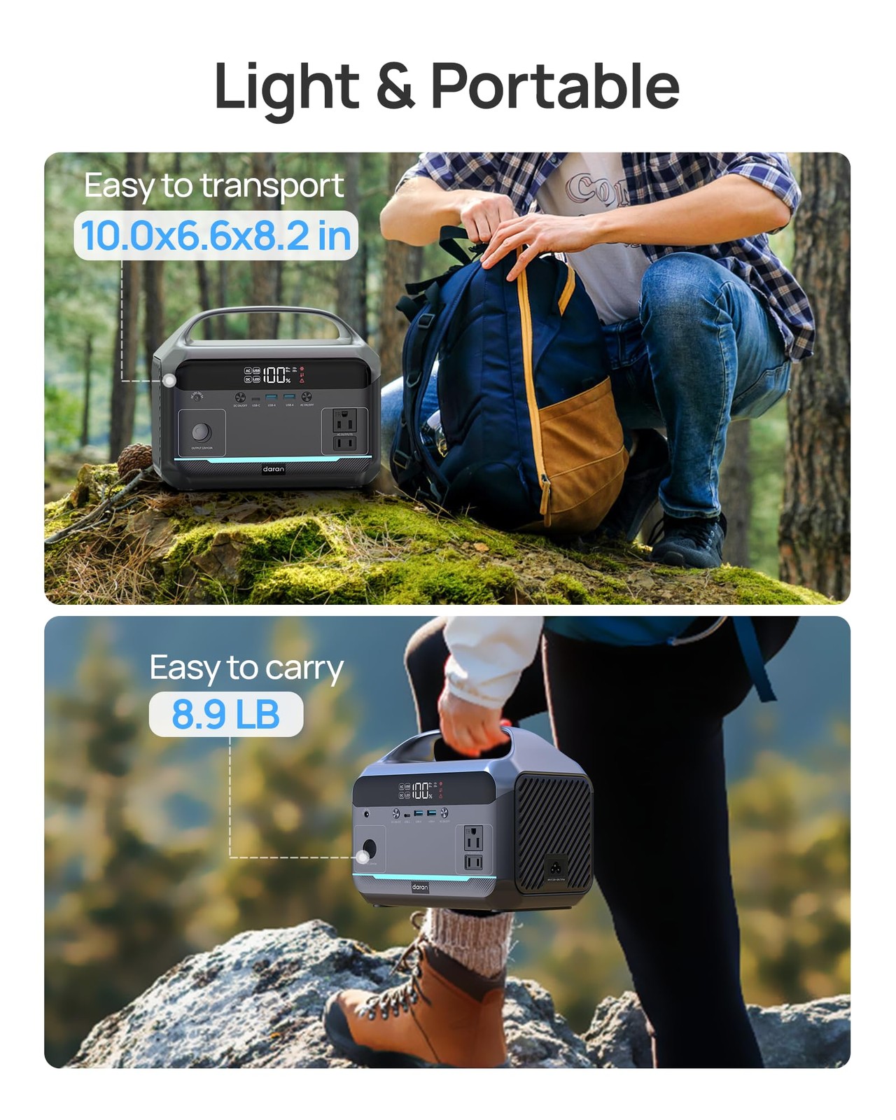 DARAN Portable Power Station 600W with 80W Solar Panel, 288Wh LiFePO4 Battery…