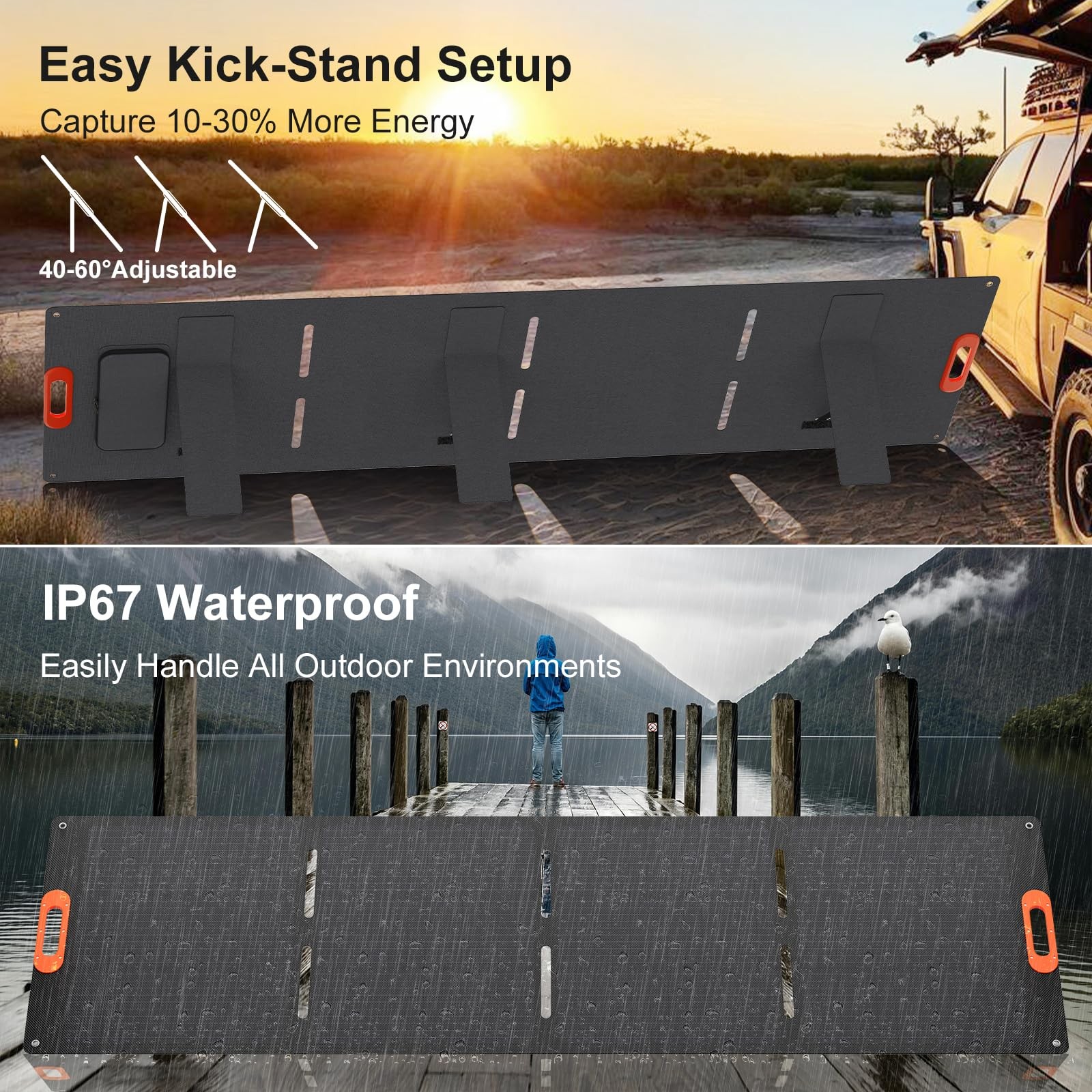 200W Portable Solar Panel, IP67 Waterproof ETFE One-Piece Lamination, 23.5% E…