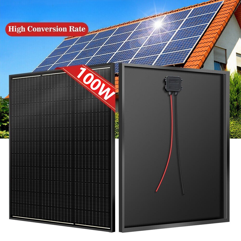 18v 100w Black Solar Panel Mono 12V Power PV Home Roof RV Boat Off-Grid Battery