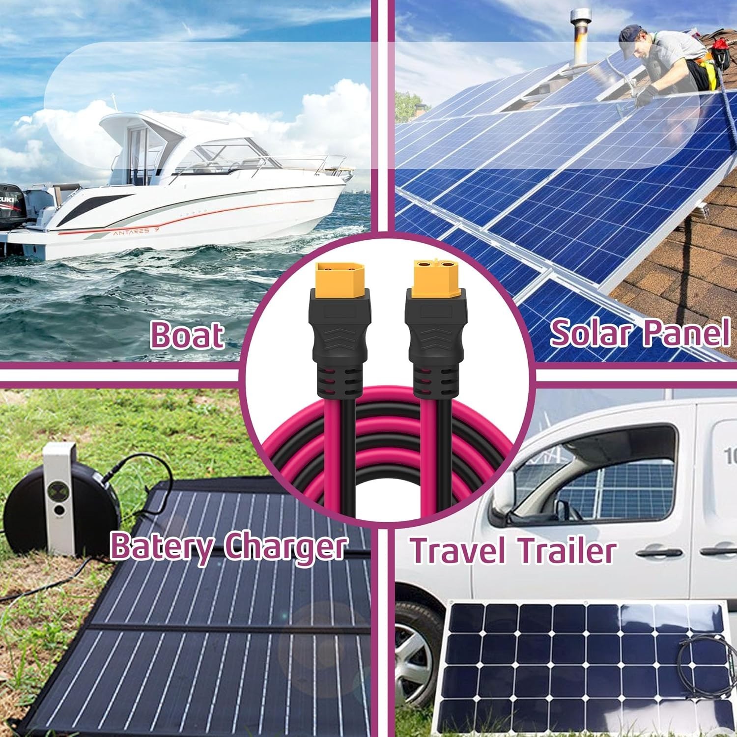 12AWG XT60 Extension Cable – 1.6FT Durable Power Adapter for Solar & RC Devices