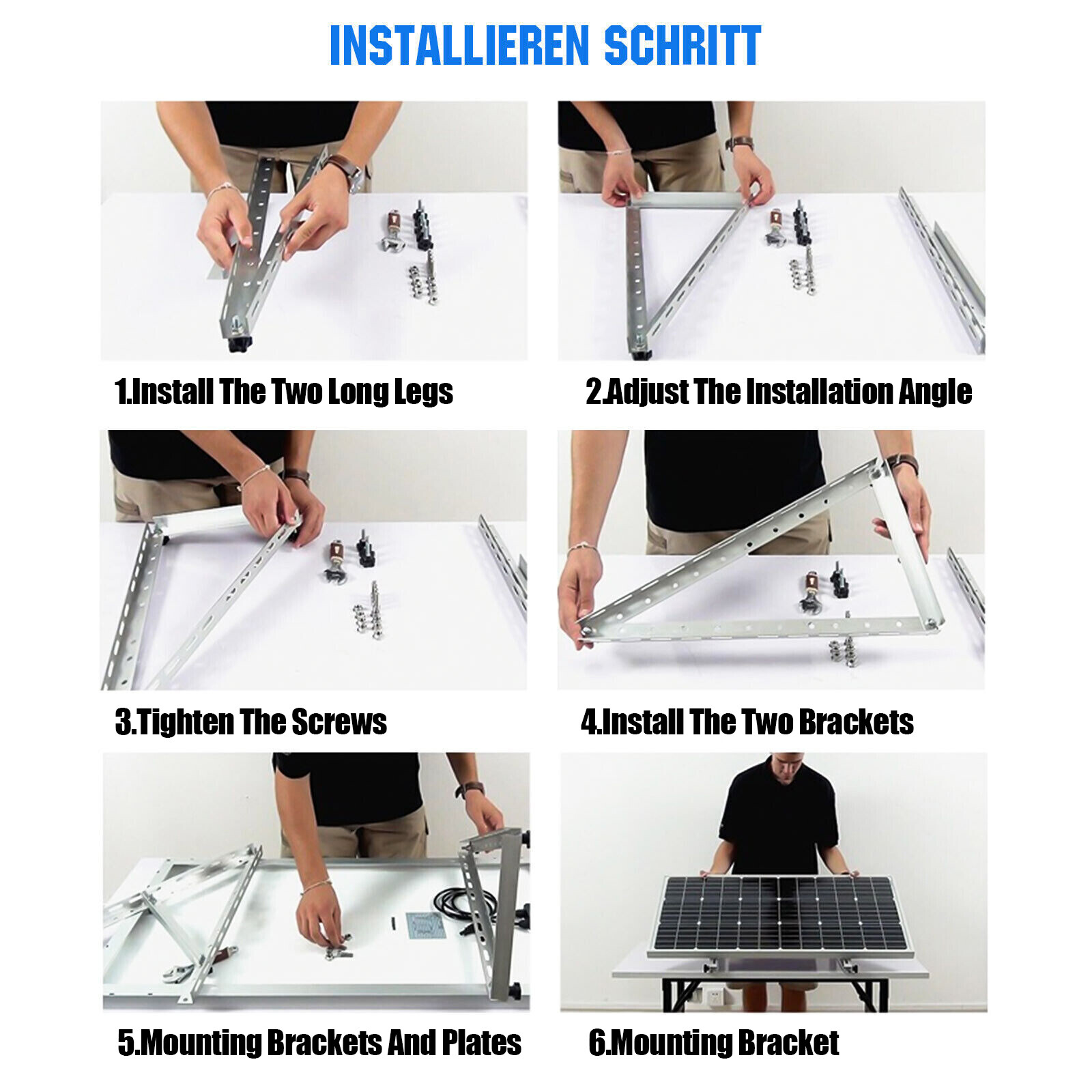 (45/47in）Solar Panel RV Tilt Mount Brackets Roof Flat Surface Adjustable Frame