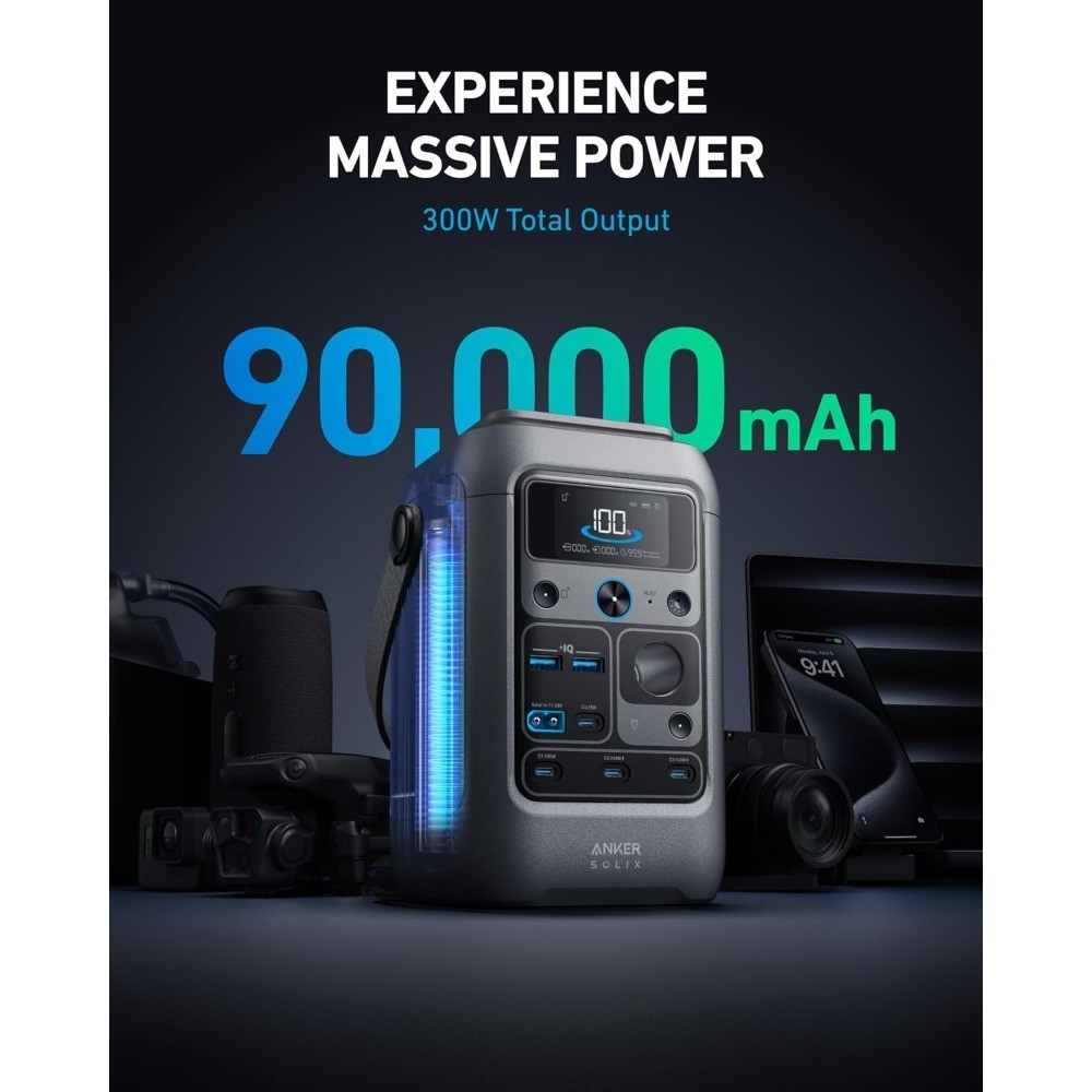 SOLIX C300 DC Power Bank Station, Outdoor 288Wh Portable Power Station, LiFePO4