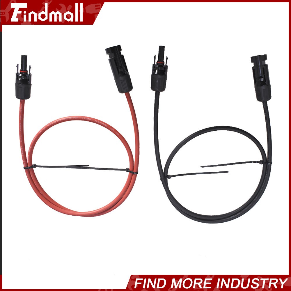 Findmall 1 Pair 3FT Black+Red Solar Panel Extension Cable Wire Connector 10 AWG