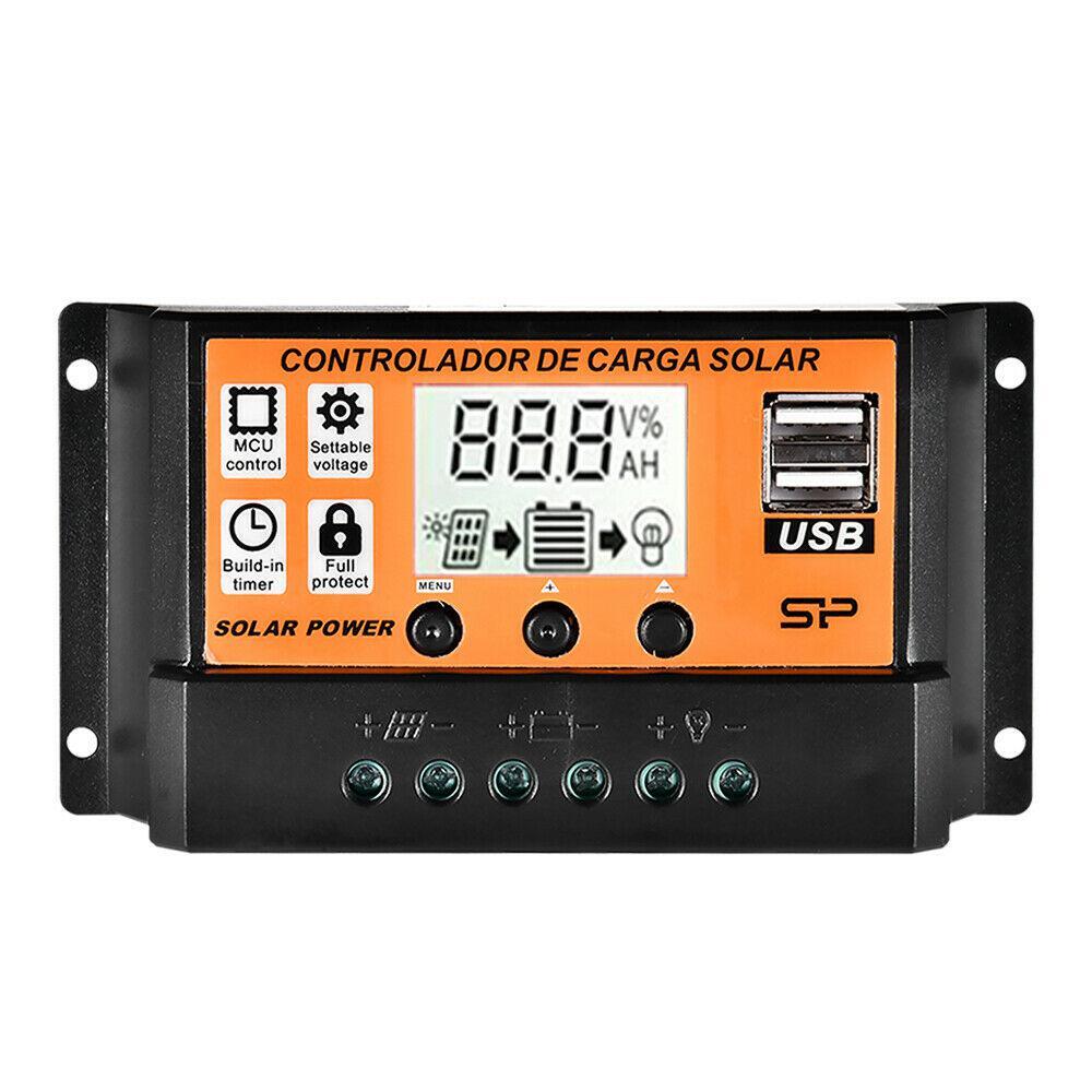 Solar Charge Controller 12V 24V 10A 20A 30A Dual USB Panel Battery Regulator Kit