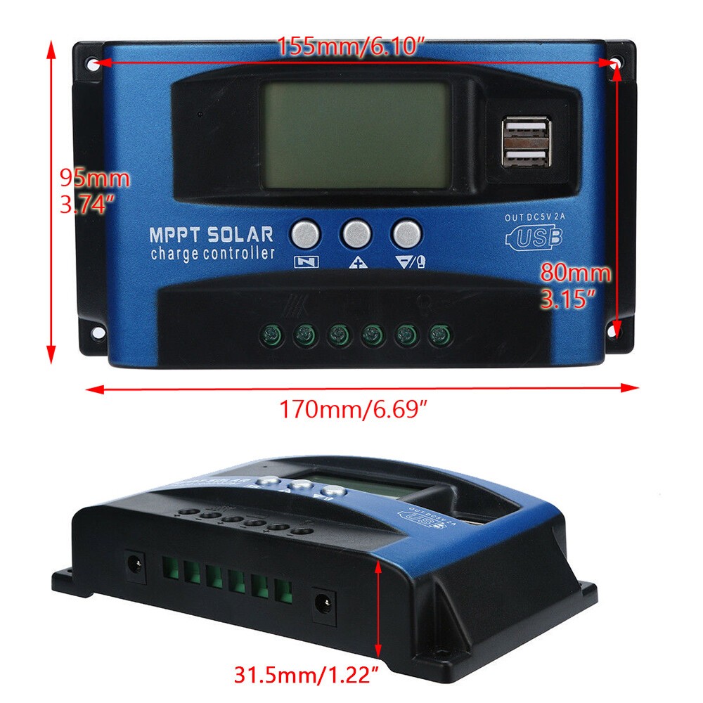 Solar Panel Regulator MPPT Dual USB 12V-24V Auto Focus Charge Controller 30A UE
