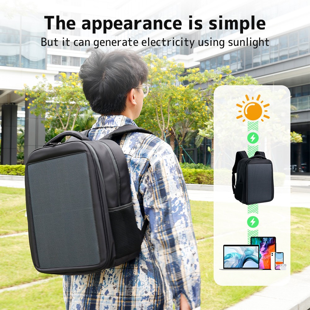 20W Solar Backpack 5V 3A Type C & Type A Charger for Camping Trip Hiking Black