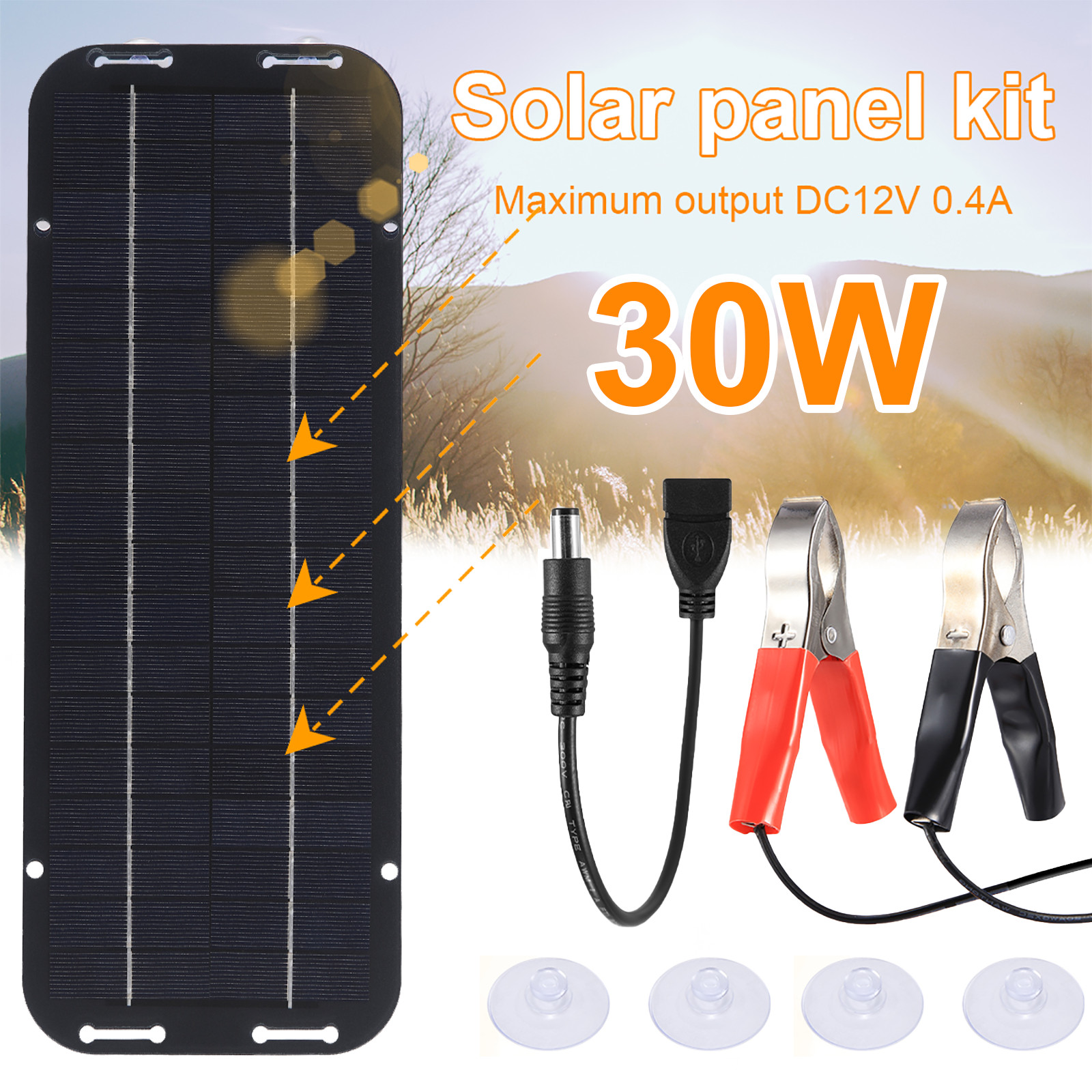 30W 12V Solar Panel Kit Waterproof Trickle Charger Battery Powered For Rv Car