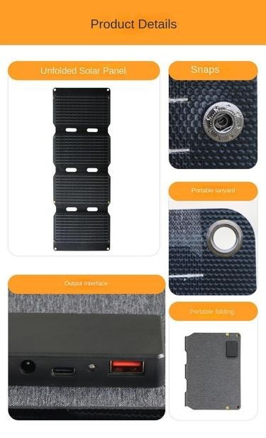 40W Portable Solar Panel Bag Monocrystalline Silicon 4-Fold Solar Panel Protecti