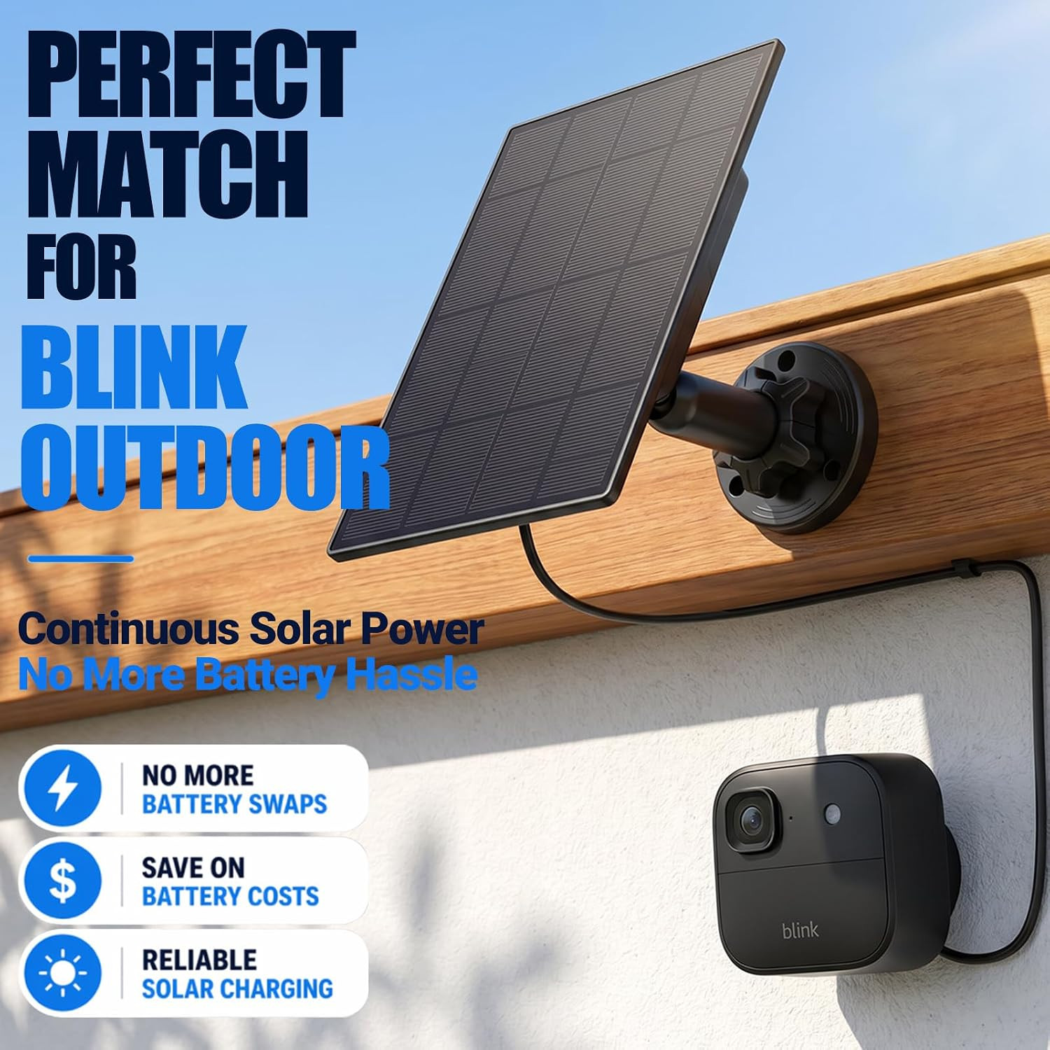 1 Pack Solar Panel for Blink Camera Outdoor 4, 2K+, 3Rd Gen, XT2 & XT, Smart Ene