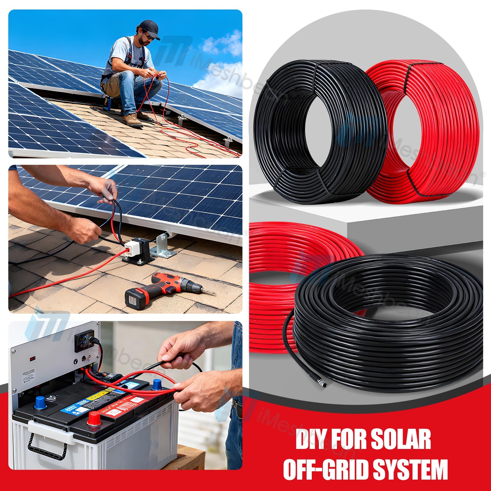 100FT 10AWG Red Solar Panel Extension Cable PV Wire Waterproof Solar Connectors
