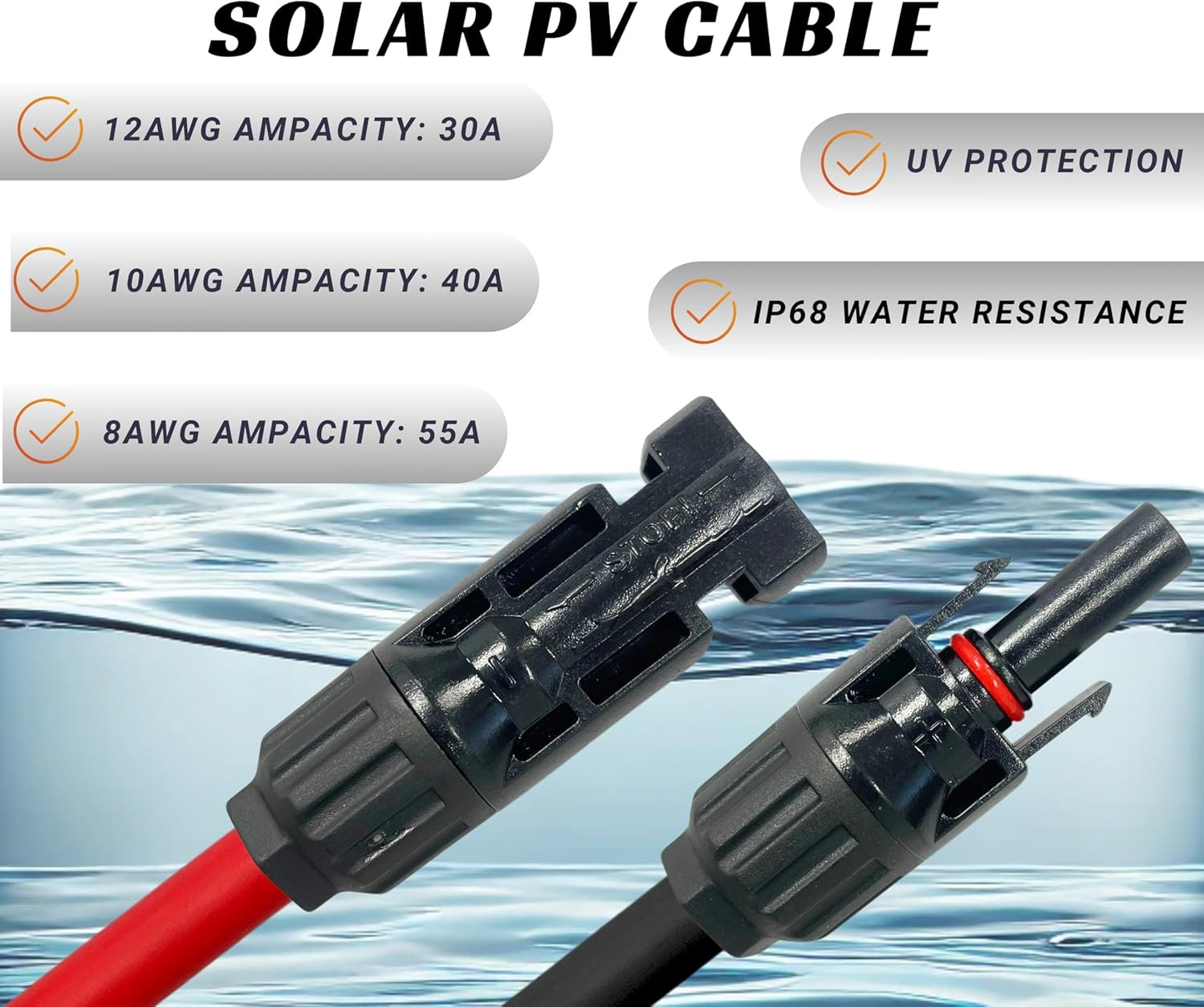Windynation 10 Gauge 10 AWG Pair 100 Feet Black +100 Feet Red PV Photovoltaic So