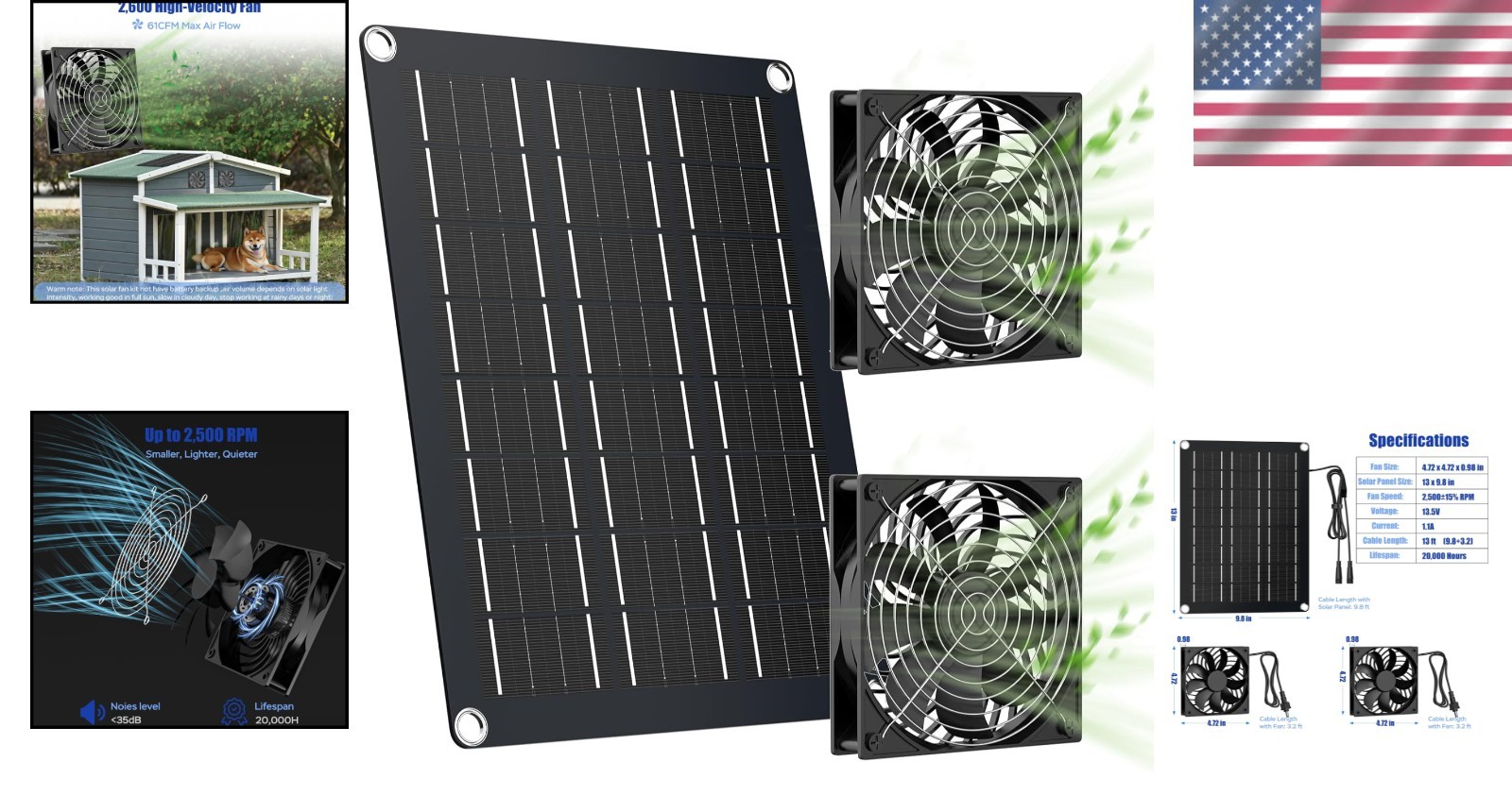 Durable Waterproof 15W Solar Panel with Dual Fans for Chicken Coops & Sheds