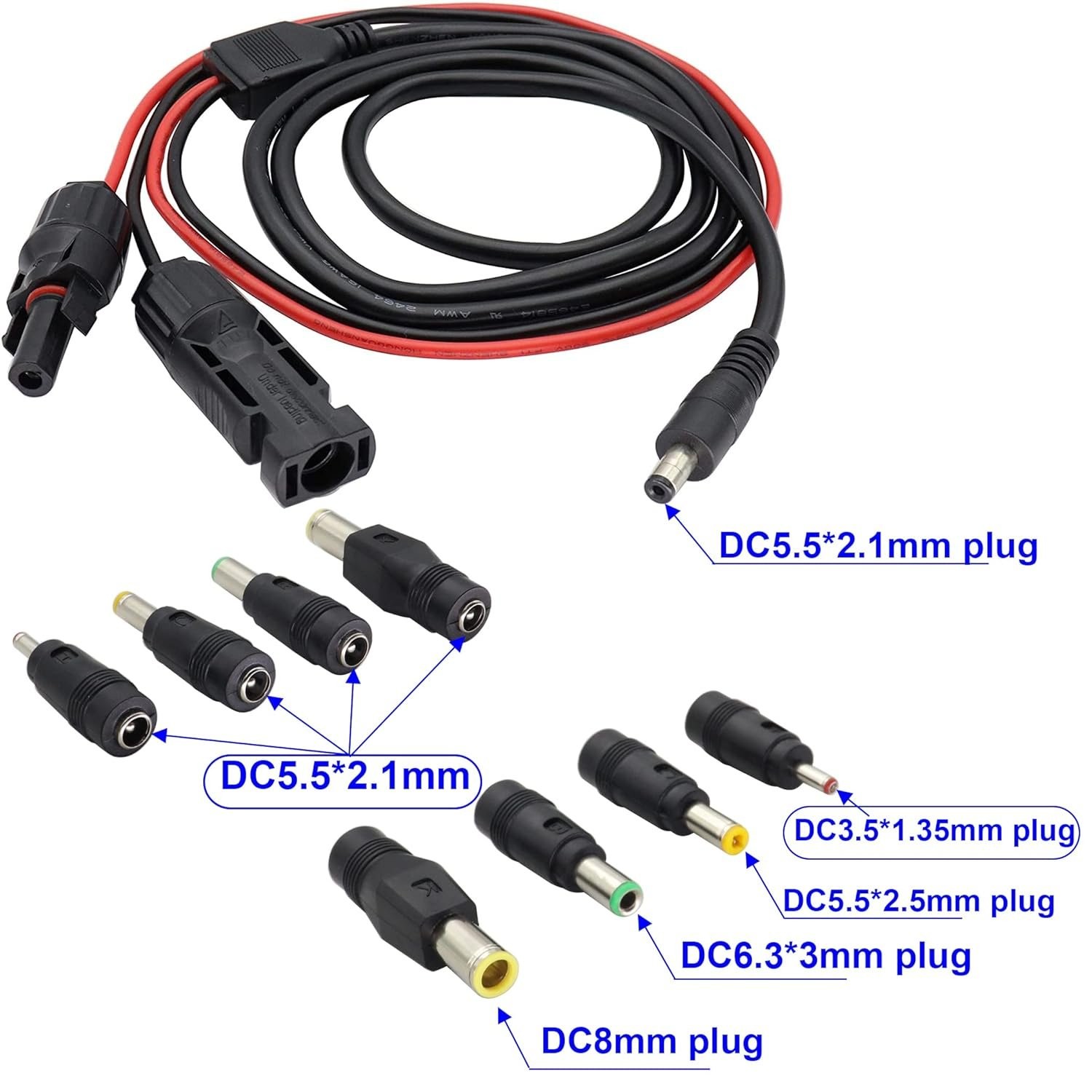 1.5m MC4 to DC Adapter Cable with Multiple Connector Tips for Solar Panels