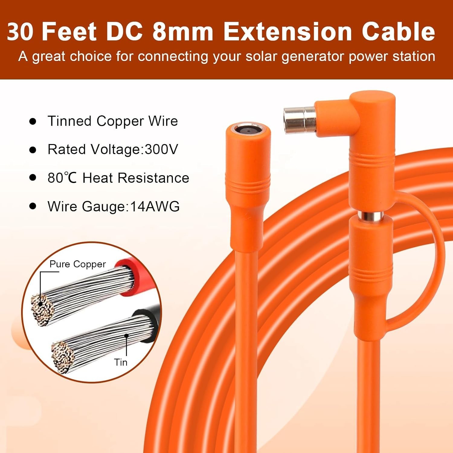 DC7909 to DC8020 Adapter Solar Panel Extension Cord – 30ft