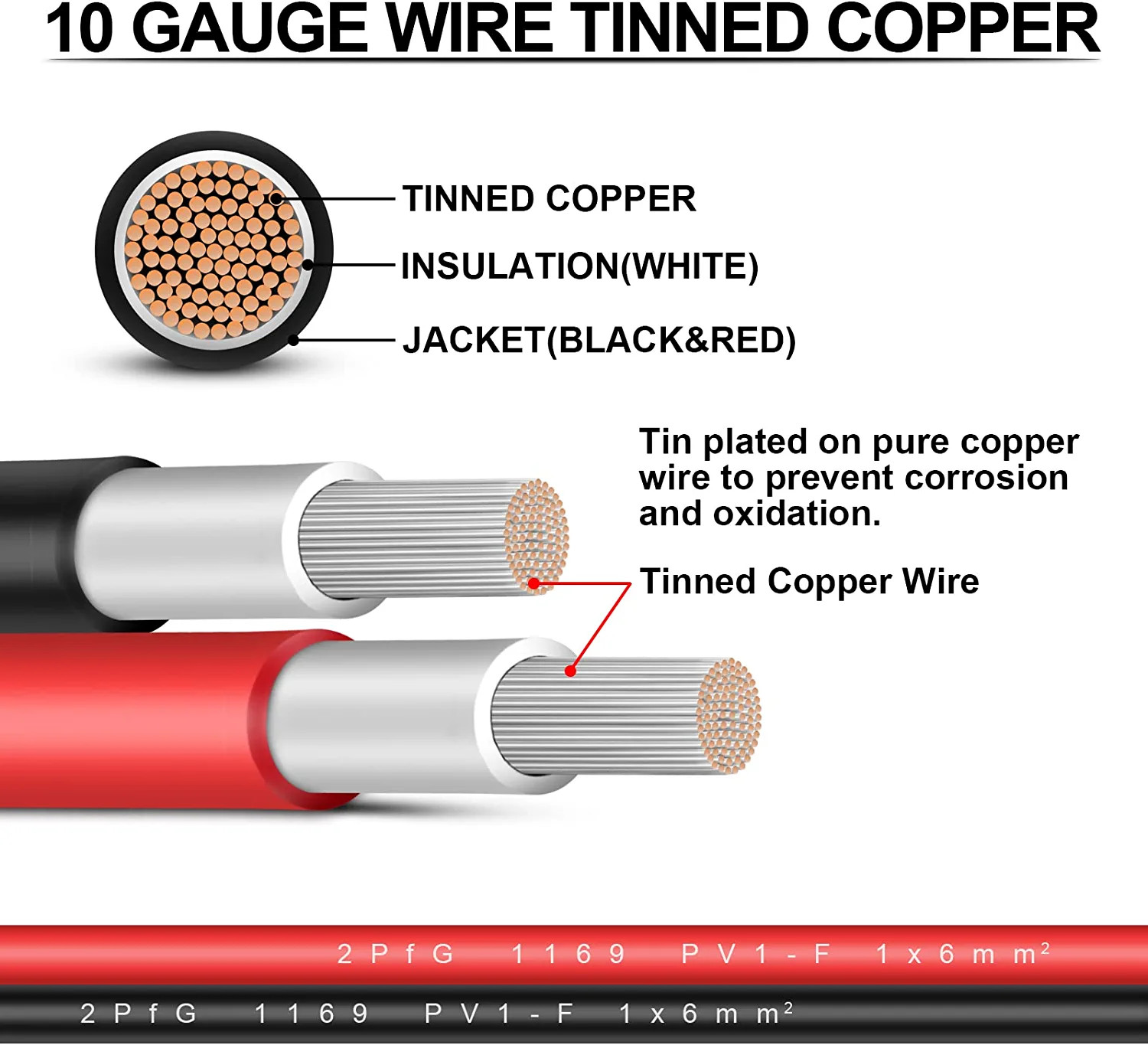10AWG Black+Red Solar Panel Extension Cable 50Ft + 50ft Female & Male Connectors