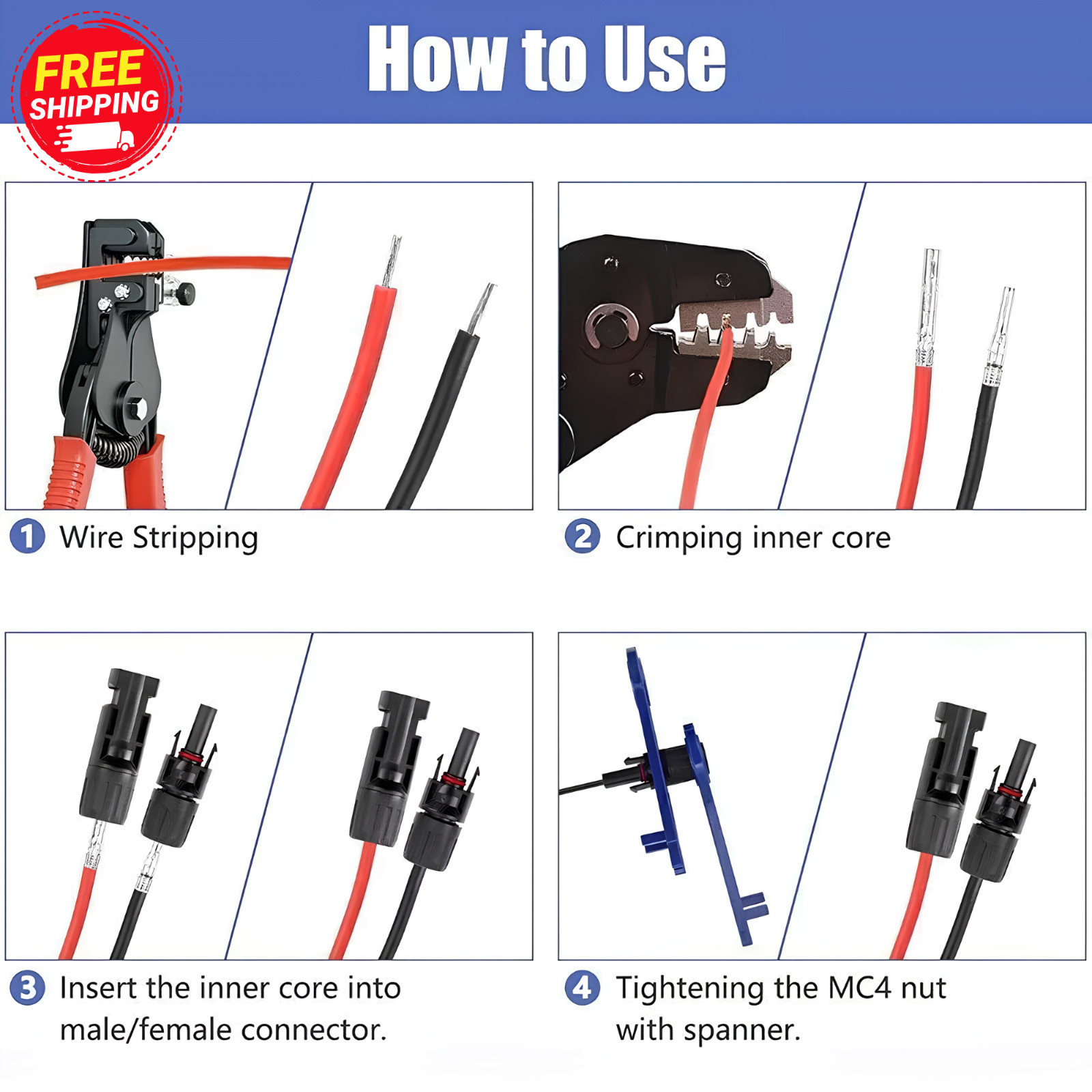 MC4 Solar Panel Connector Kit 30A 1000V IP67 Waterproof PV Cable 2.5/4/6mm²