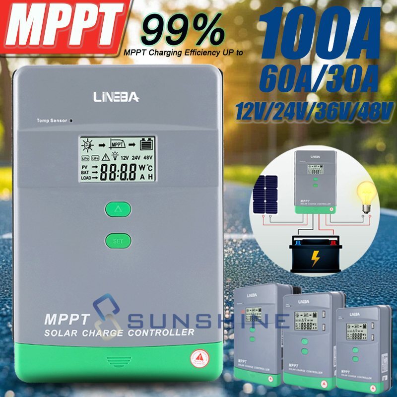 12V/24V/36/48V 50A 60A 100A MPPT Solar Charge Controller Panel Battery Regulator