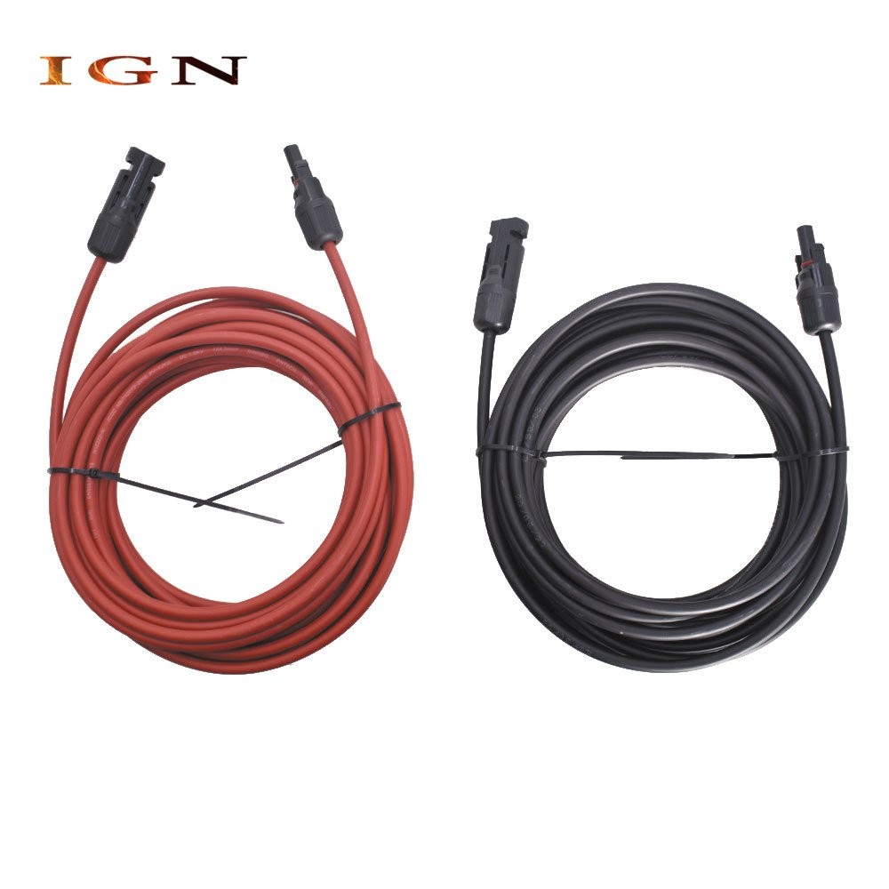 20ft 4mm²/12AWG Solar Panel Extension Cable Wire Connector 1 Pair Black+Red