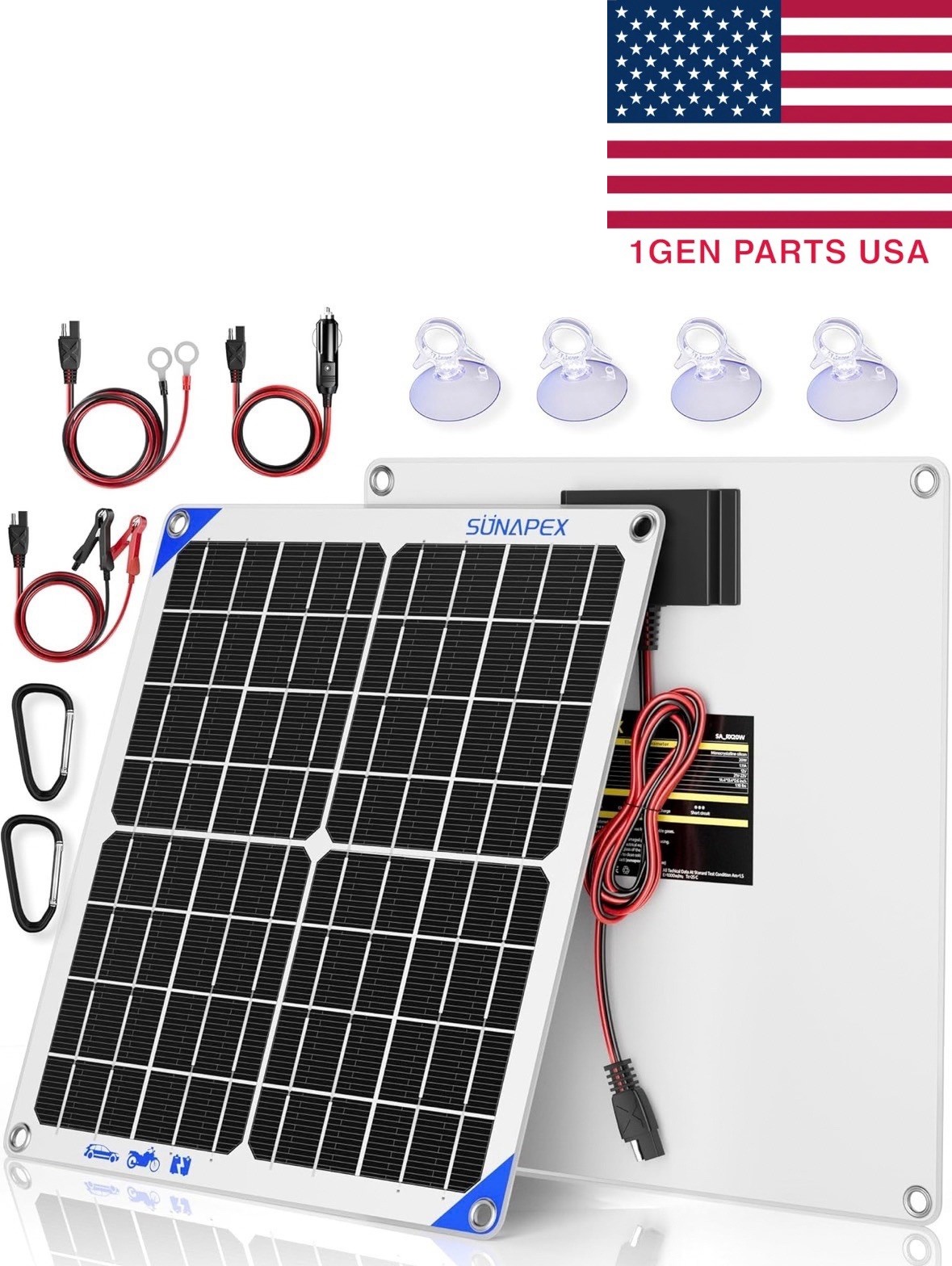 SUNAPEX 12V 20 Watt Solar Trickle Charger Maintainer – Waterproof Solar #168