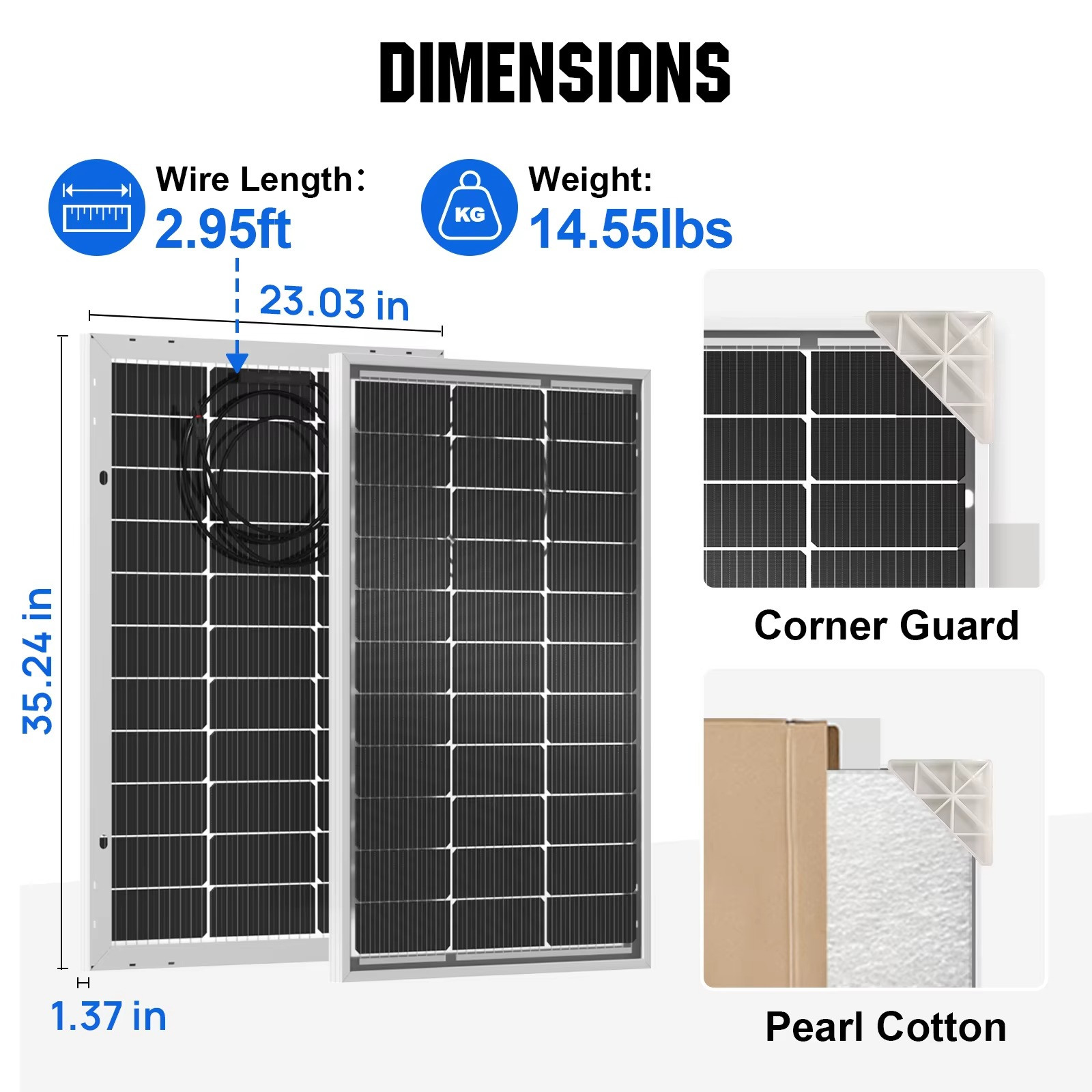 ECO-WORTHY Bifacial 100 Watt 12 Volt Solar Panel Monocrystalline Rigid High-Effi