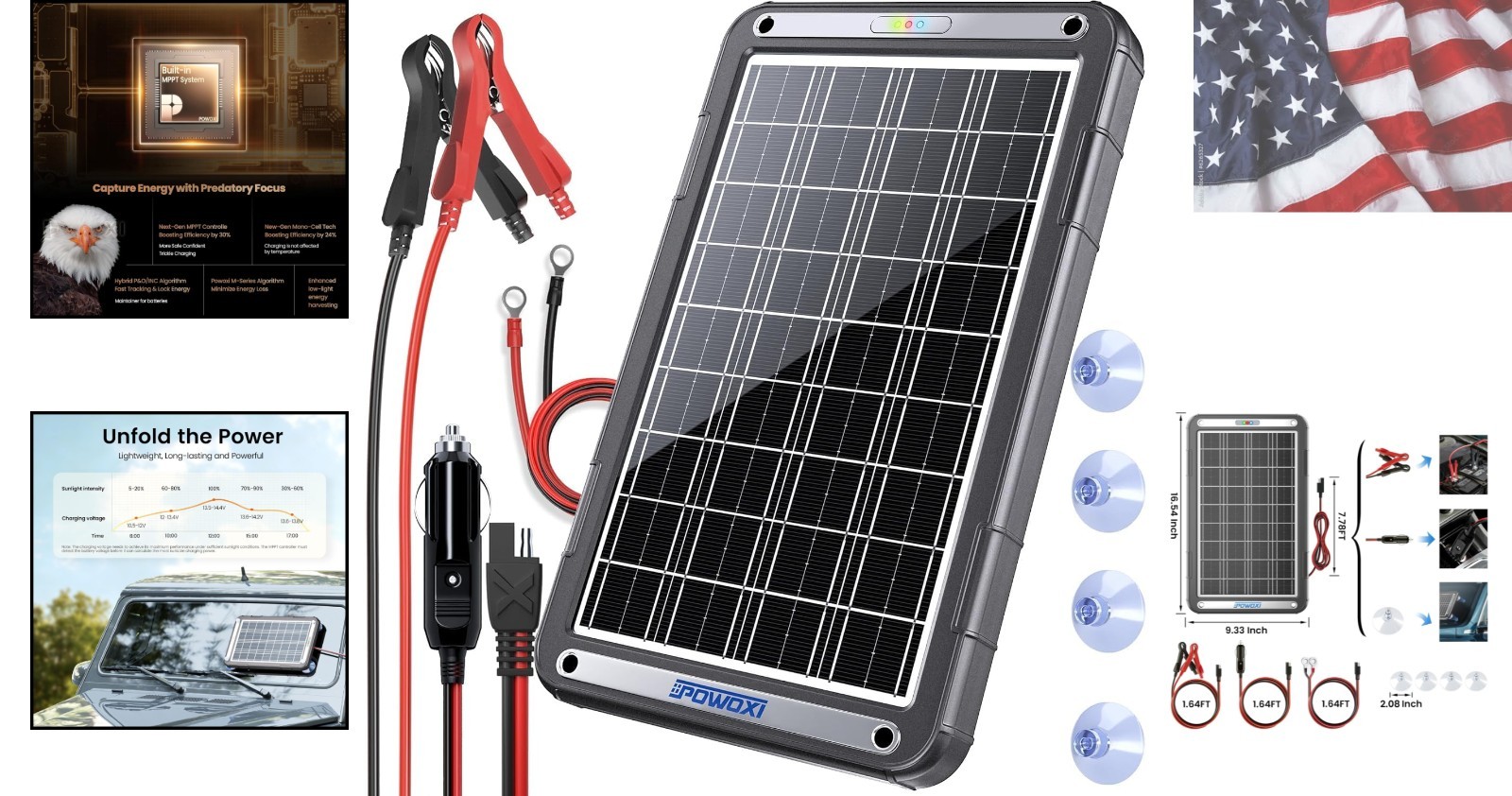 12V Solar Car Battery Charger: 15W Solar Trickle Charger Maintainer with MPPT…