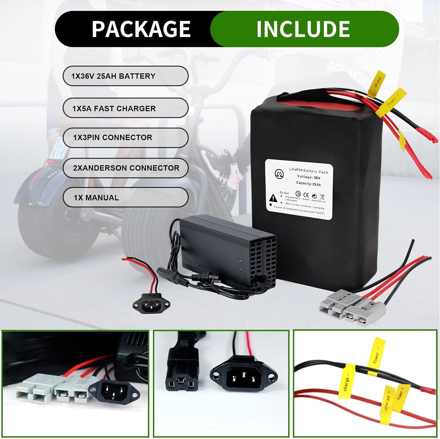36V BtrPower Battery Pack 25Ah Lithium LiFePO4 for Bicycle Motor E_Bik,e 30A BMS