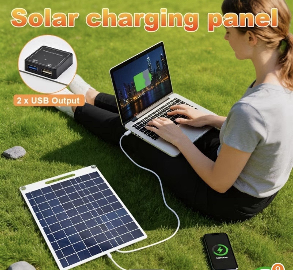 10W Portable Polycrystalline Waterproof Solar Panel USB, 30cm Off-Grid