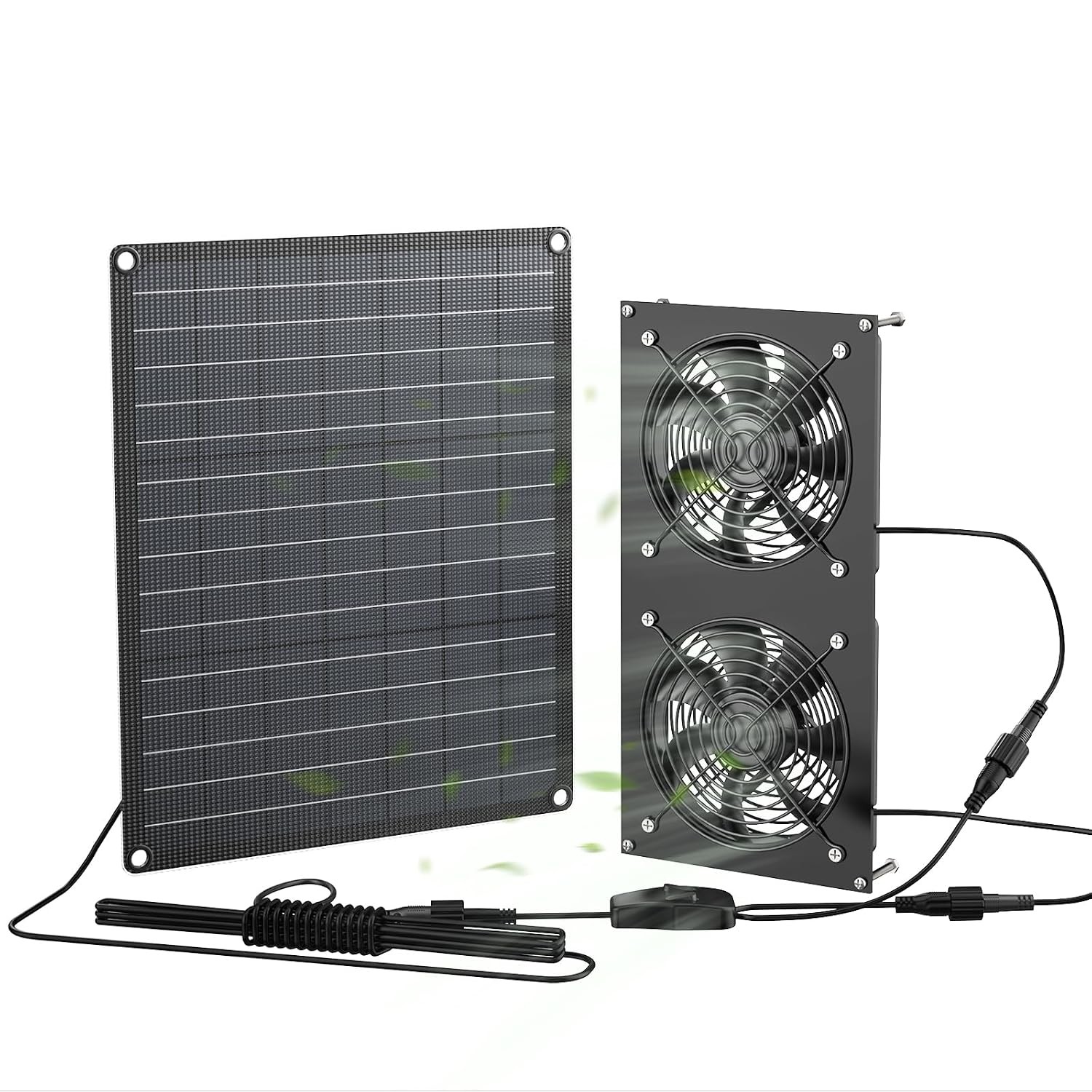 FlexSolar 12W Solar Panel Powered Fan Kit, Dual Waterproof IP65 Fans, 2500RPM Hi