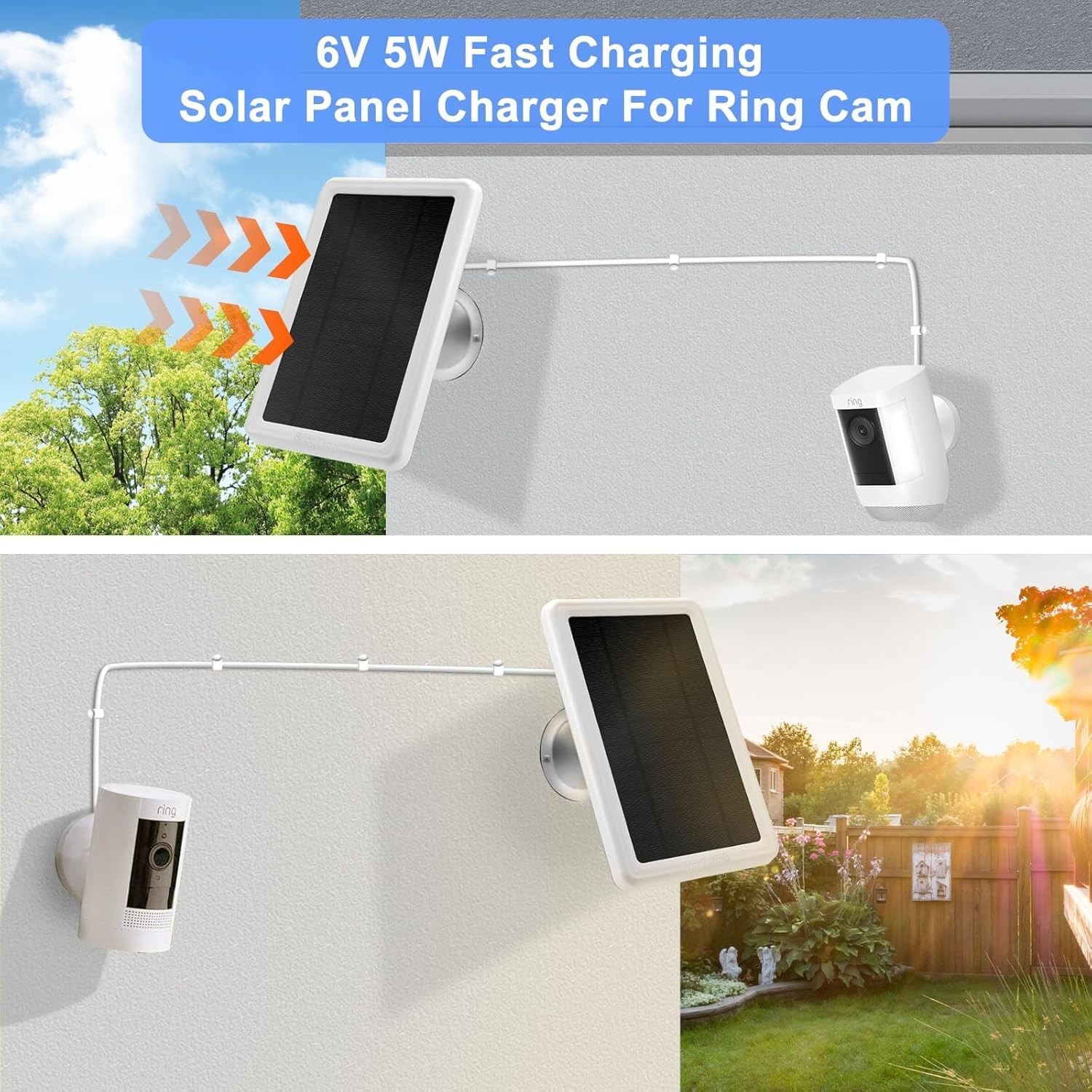 5W Solar Panel Charger for Ring Camera, Compatible with Ring Stick up Cam/Pro Ba