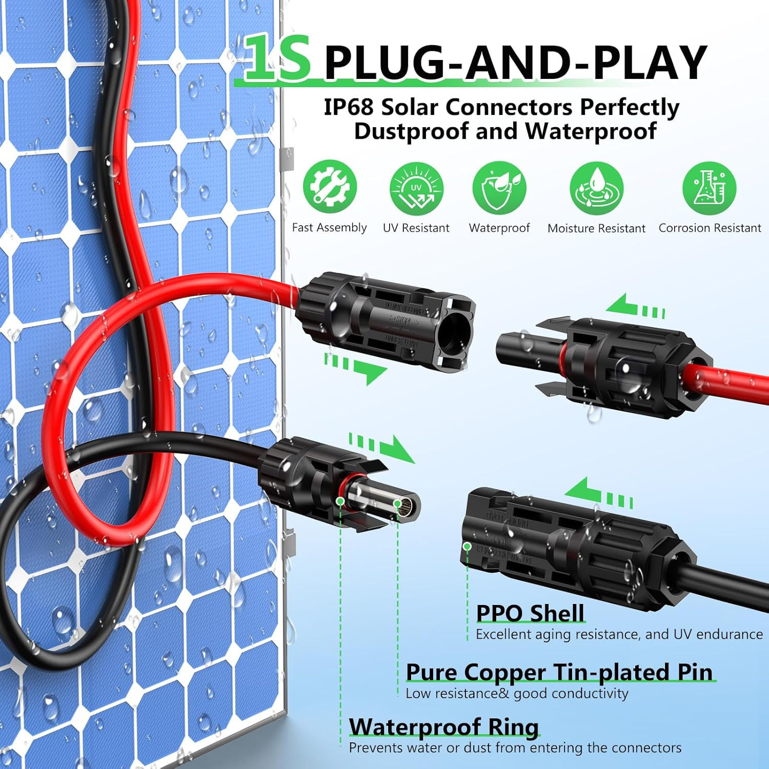 Vansdon Solar to Xt60I Extension Cable 10AWG 50FT Xt60I Female to Male Connector