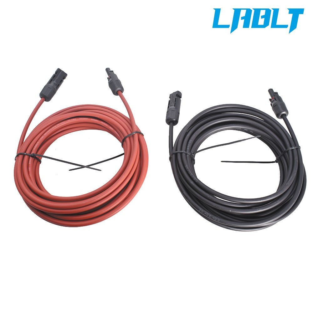 LABLT 30 FT 12 AWG Black and Red Solar Panel Extension Cable Wire Connector