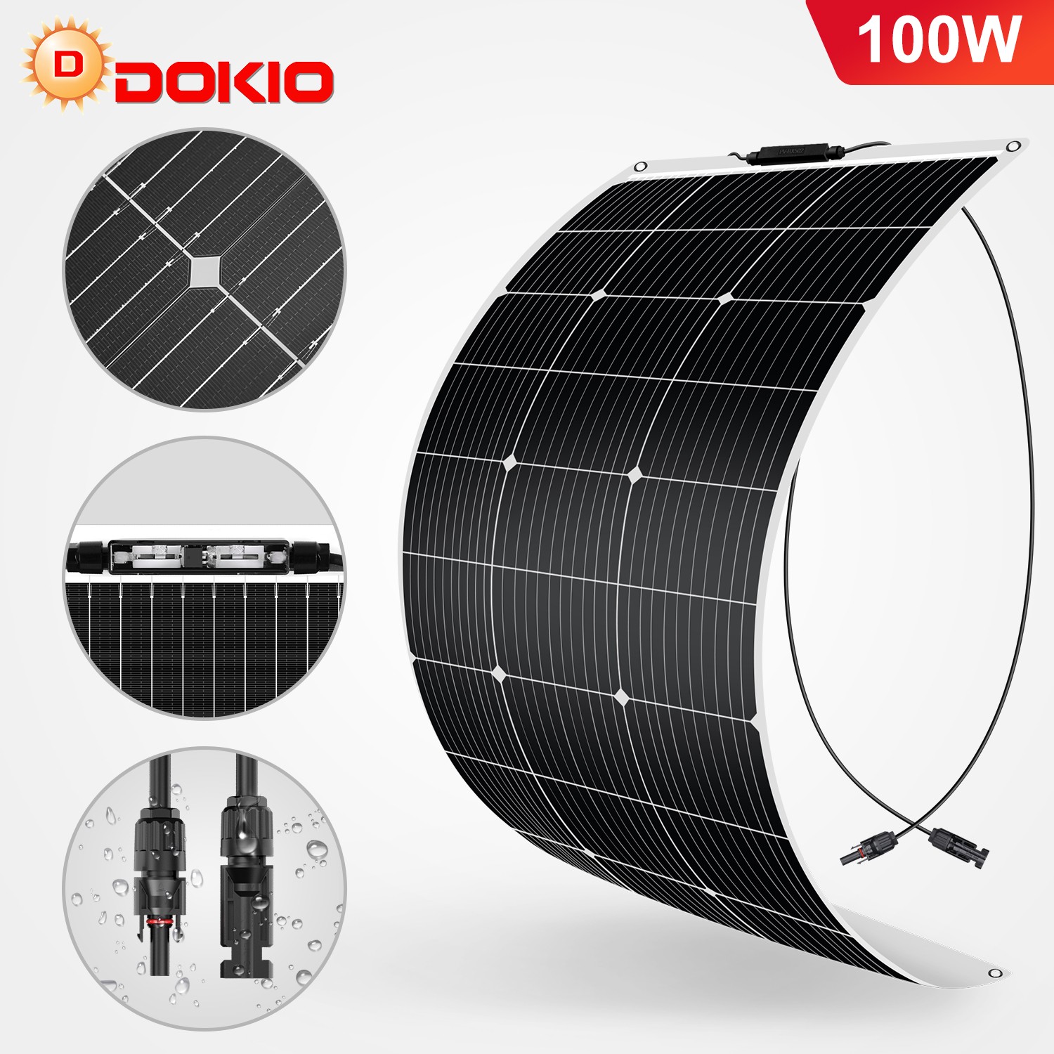Dokio 100W 200W 400W light Flexible Solar Panel Bendable for Boat RV batteries