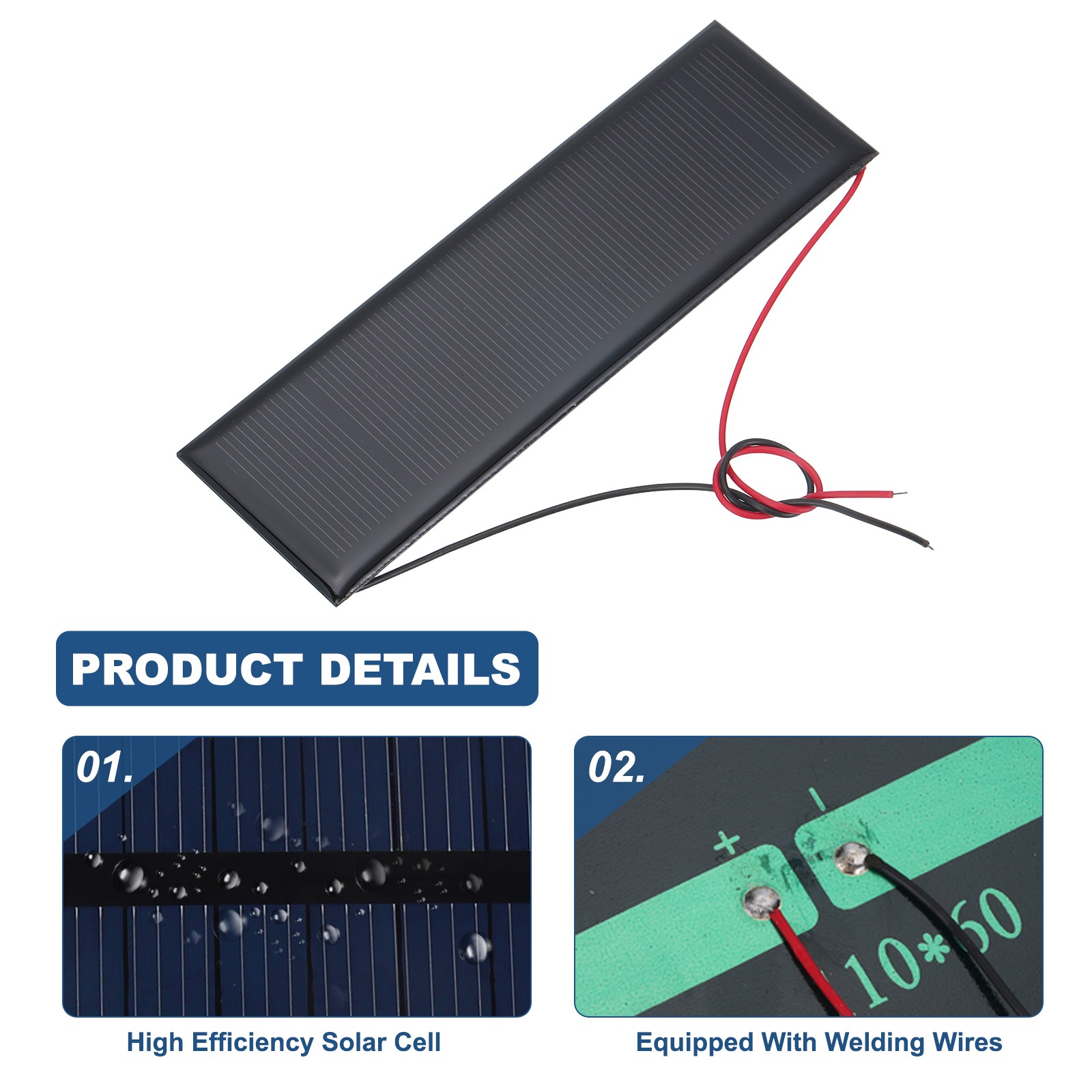 5 Pcs 6V 0.6W 100mA Mini Solar Panels with 2 Cable 120mm x 38mm