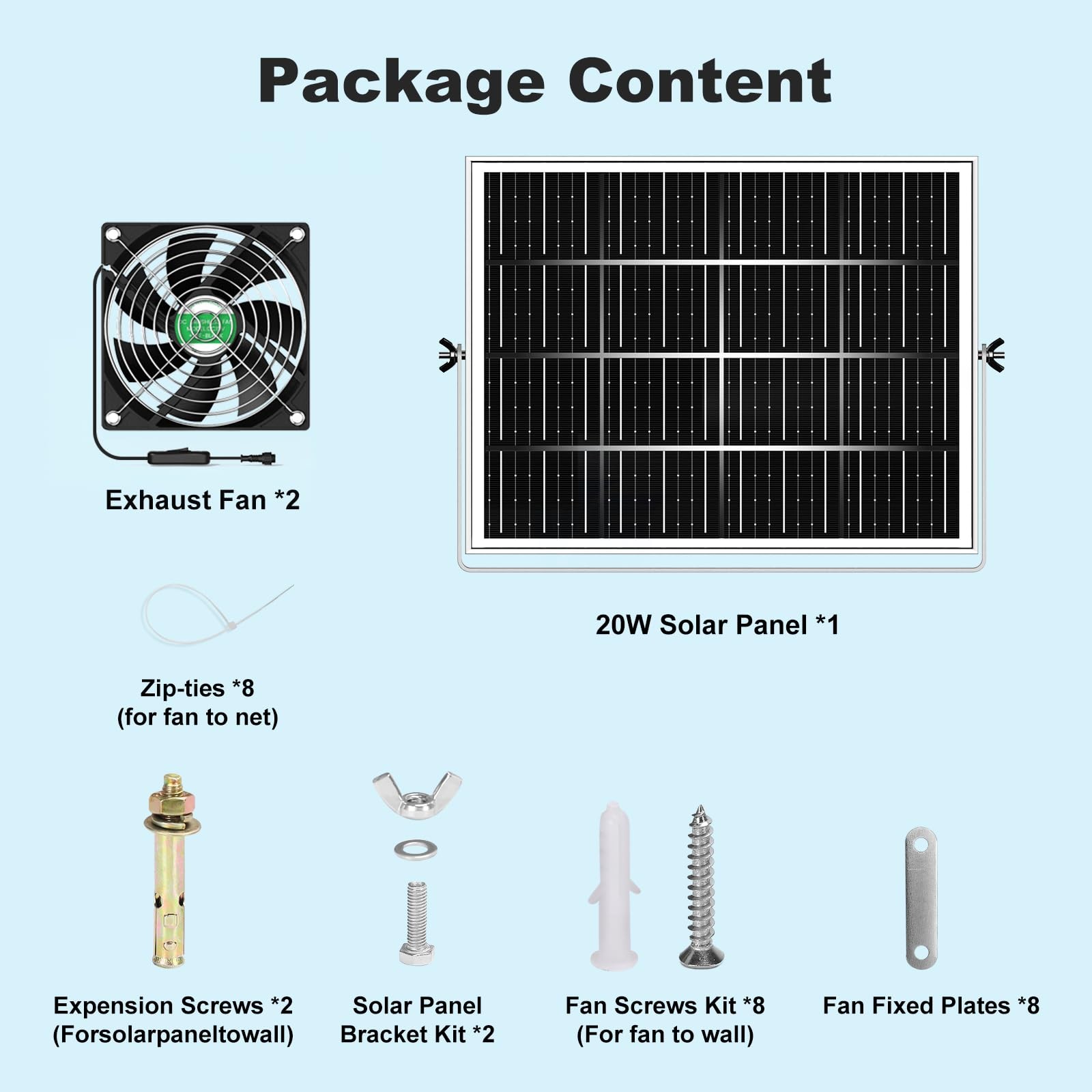 ZIZIWIN Solar Chicken Coop Fan 2 Kit, 20W Solar Powered Greenhouse Fan Outdoo…
