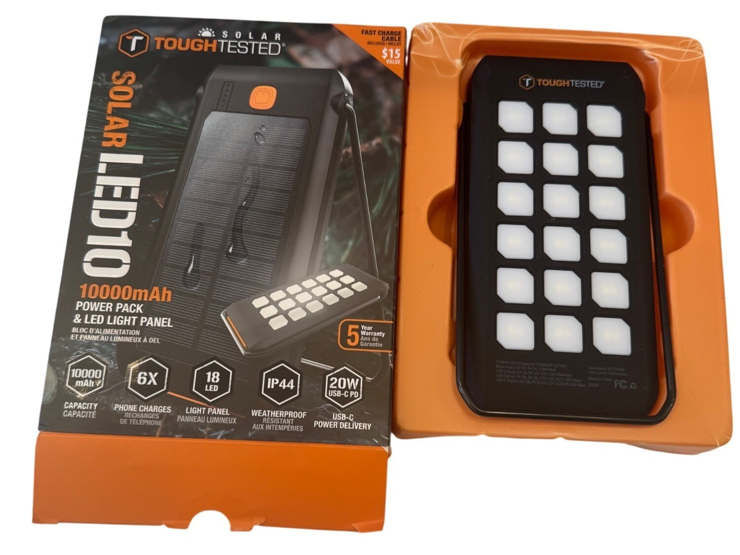 Tough Tested Solar IP44 LED10 Power Pack 10000mAh LED Light Panel NWB