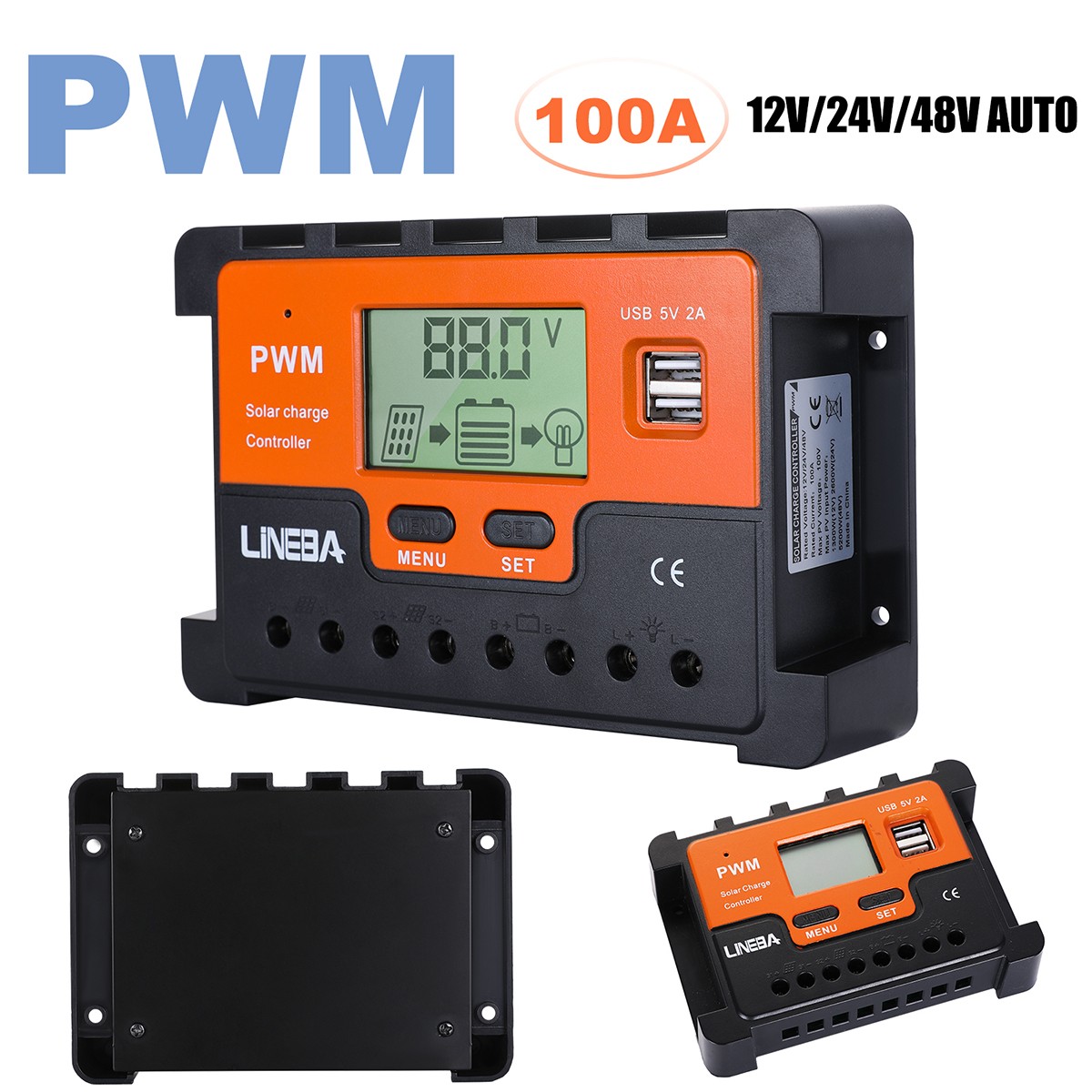 PWM Solar Charge Controller 100A 60A 12V 24V 48V Dual USB Battery PV Regulator