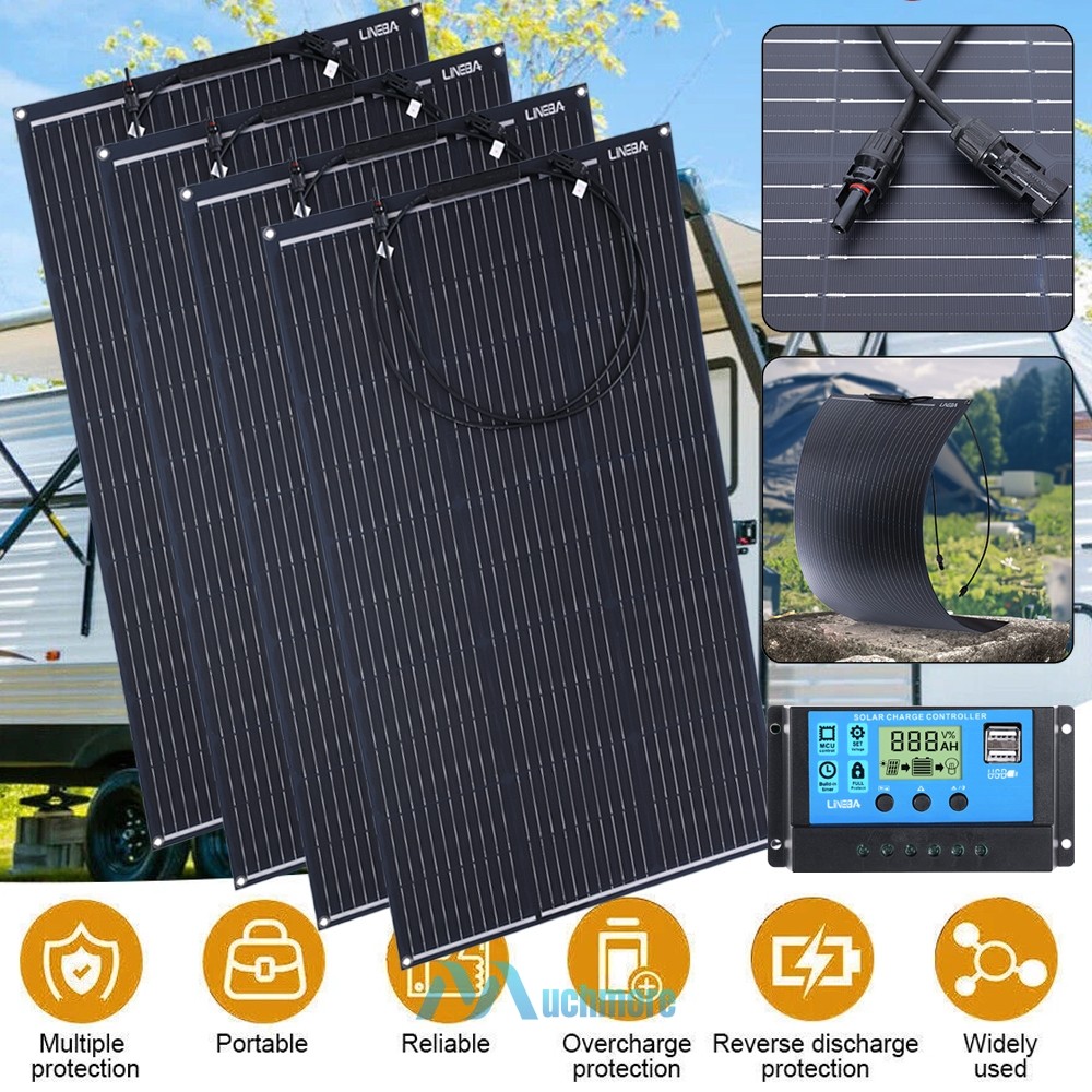 100W 200W 400W 18V Portable Flexible Solar Panel Kit RV Camping Off-Grid Rooftop