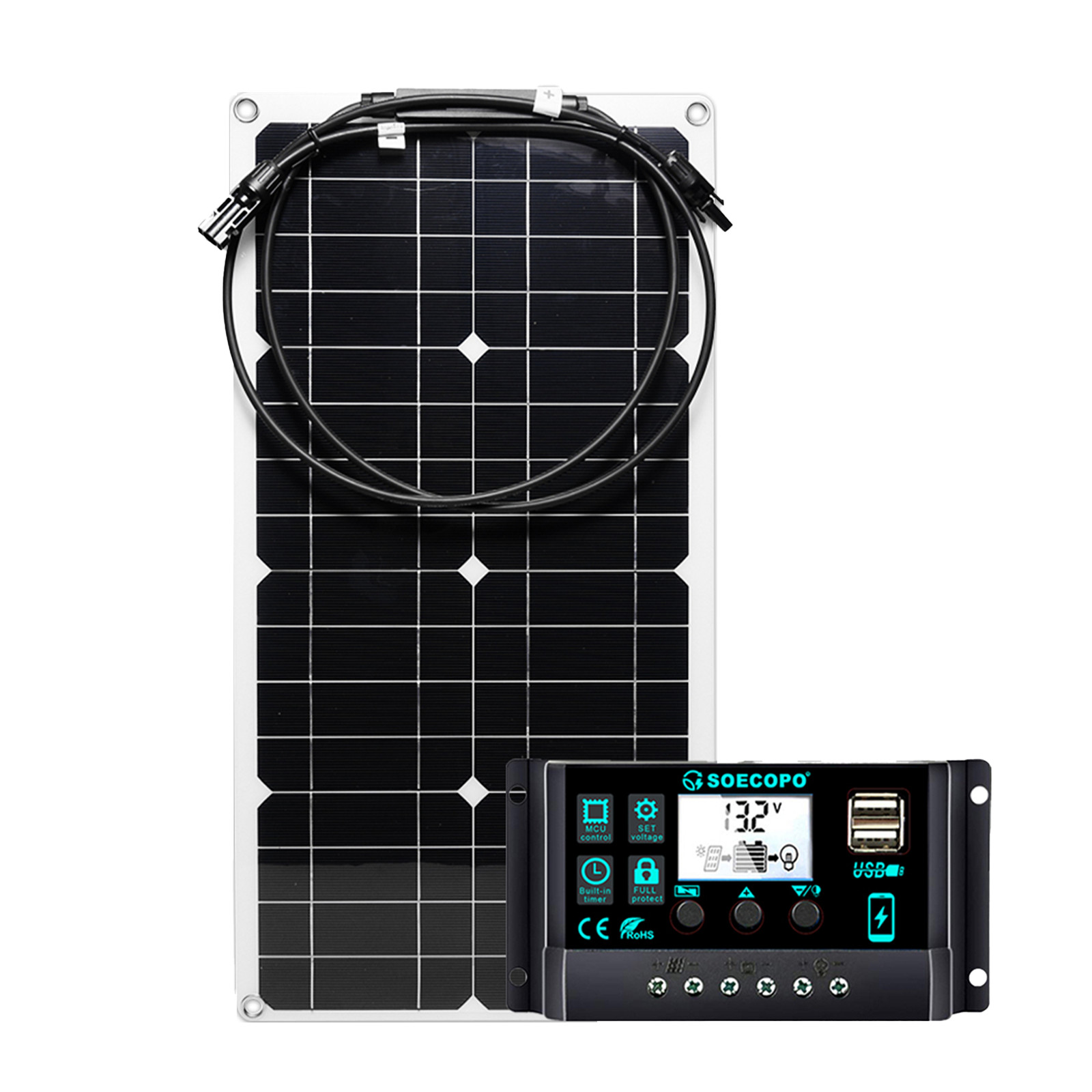 2500W 30-100A Solar Panel Kit 12V Charger Battery Charger Maintainer Boat RV Cx6