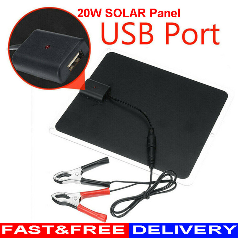 20W Solar Panel 12V Battery Charger Power Supply Maintainer Marine Boat RV Car