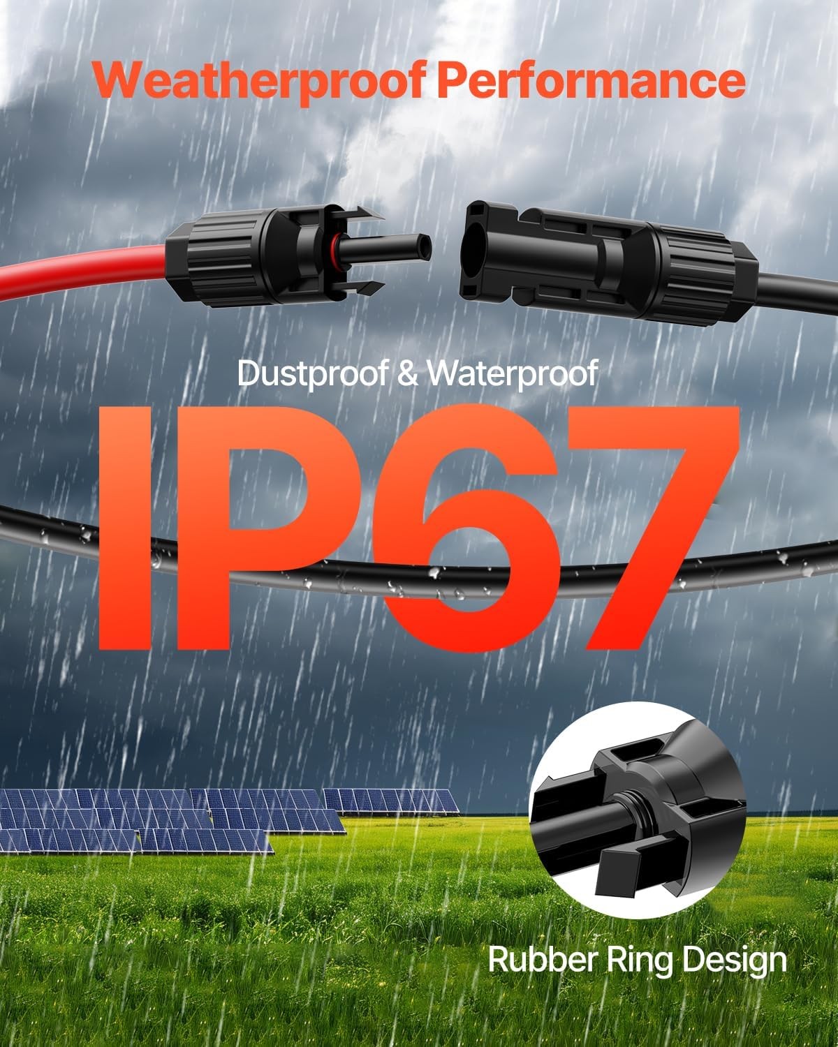 VEVOR Solar Extension Cable 10AWG 50FT Red Black Waterproof