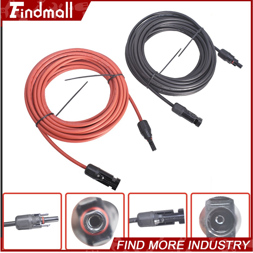 Findmall 1 Pair 20ft 12AWG Black+Red Solar Panel Extension Cable Wire Connector
