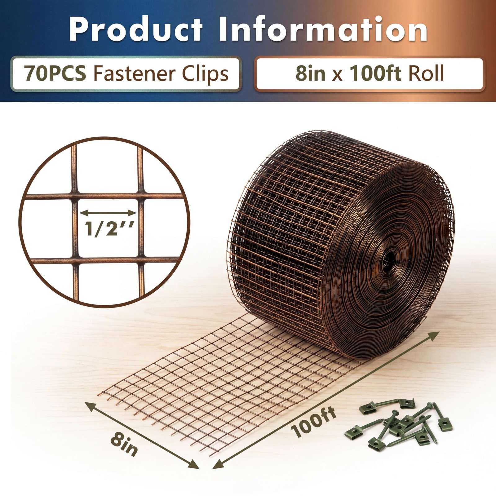 Solar Panel Bird Guard ,8in x 100ft Critter Guard Mesh Roll Kit 70pcs Fasteners