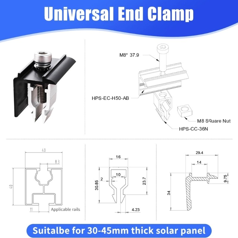 6Pcs Solar End Clamp Middle Clamp Solar Panel Bracket Edge Pressed Support