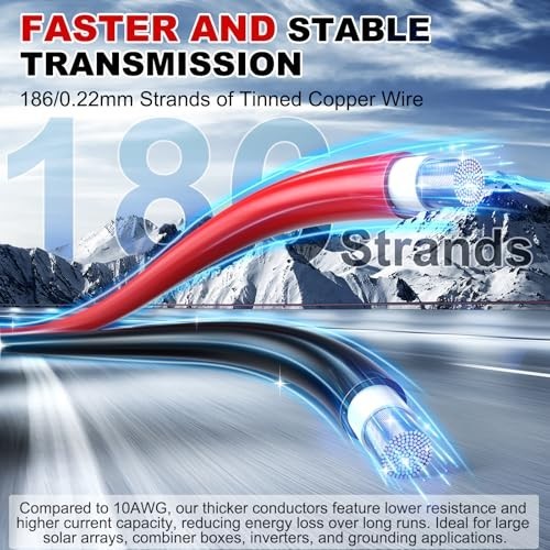 8AWG Solar Panel Wire 2x50Ft Tinned Copper PV Extension Cable for RV Boat Outdoo