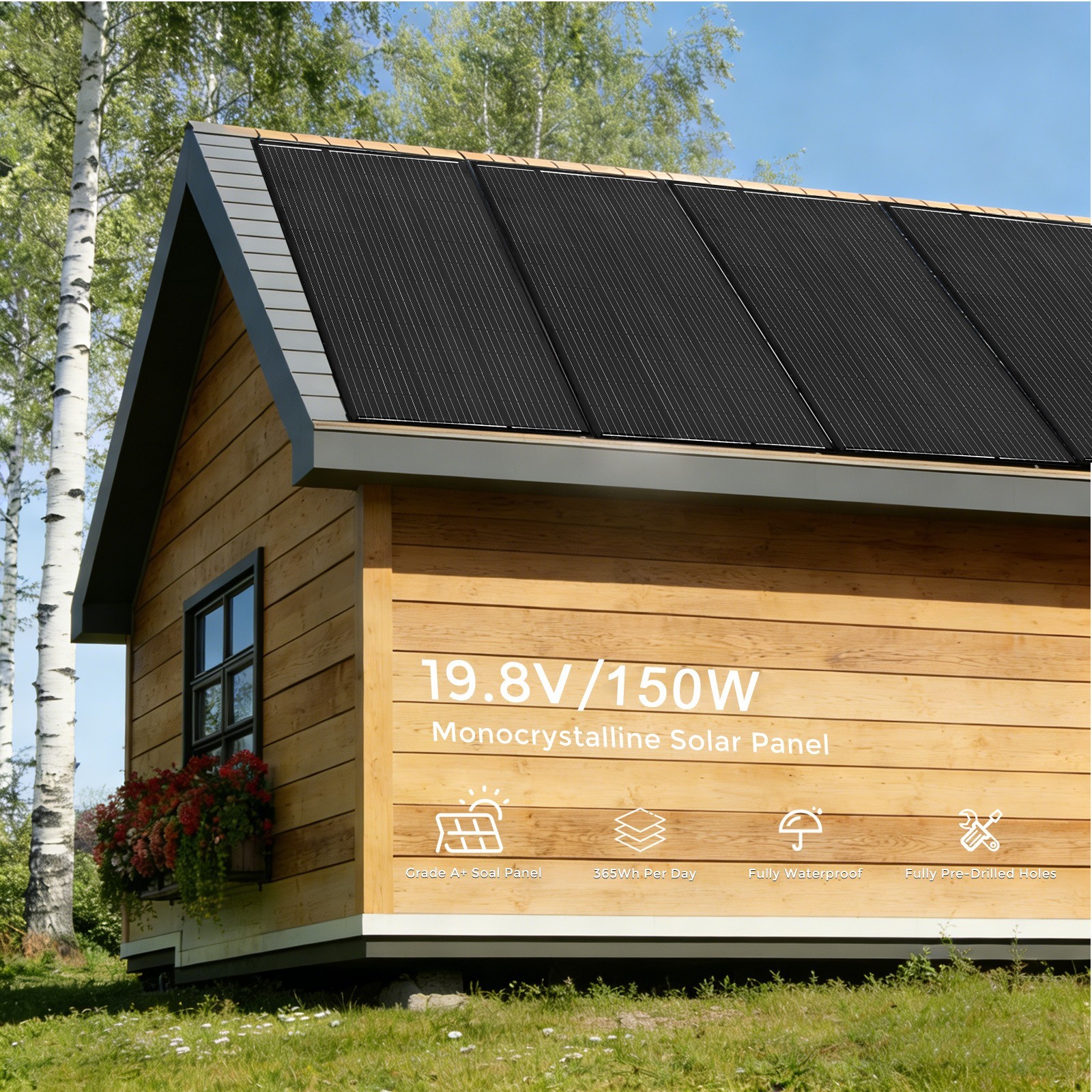 150W Solar Panel Monocrystalline 12V Battery Charging for Home RV Boat Not Glass
