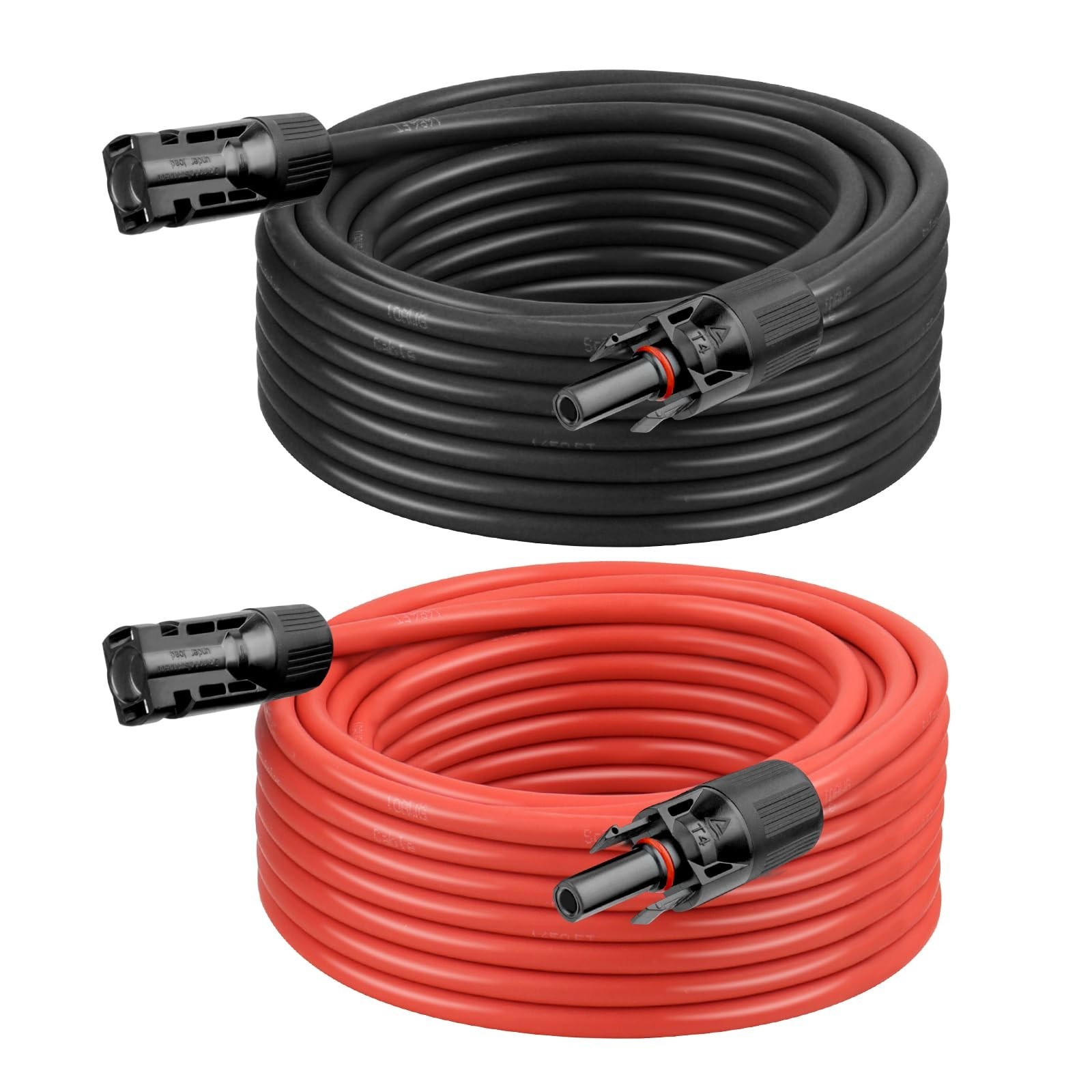 10 AWG Solar Extension Cable 50FT (25FT Black + 25FT Red) Tinned Copper Wire for