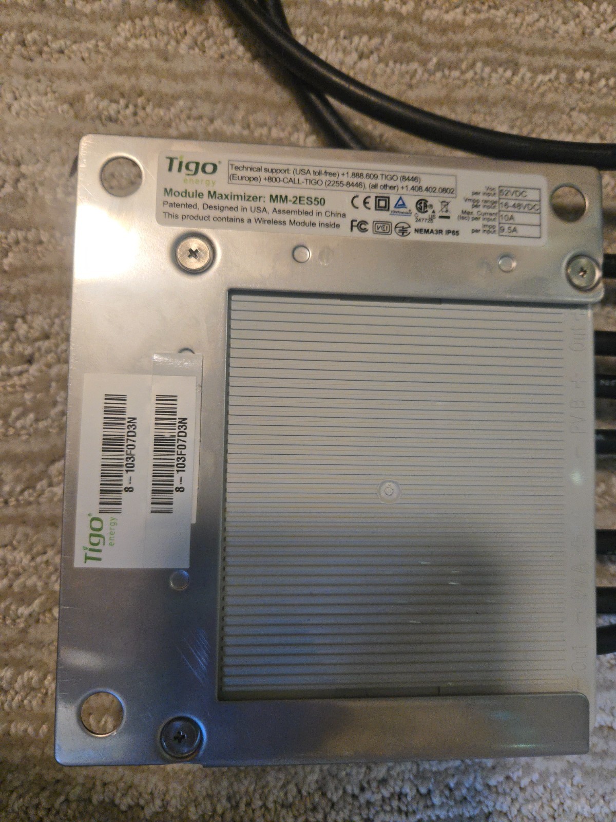 Tigo Energy solar panel module maximizer. Model: MM-2ES-50-ST Connector: MC4