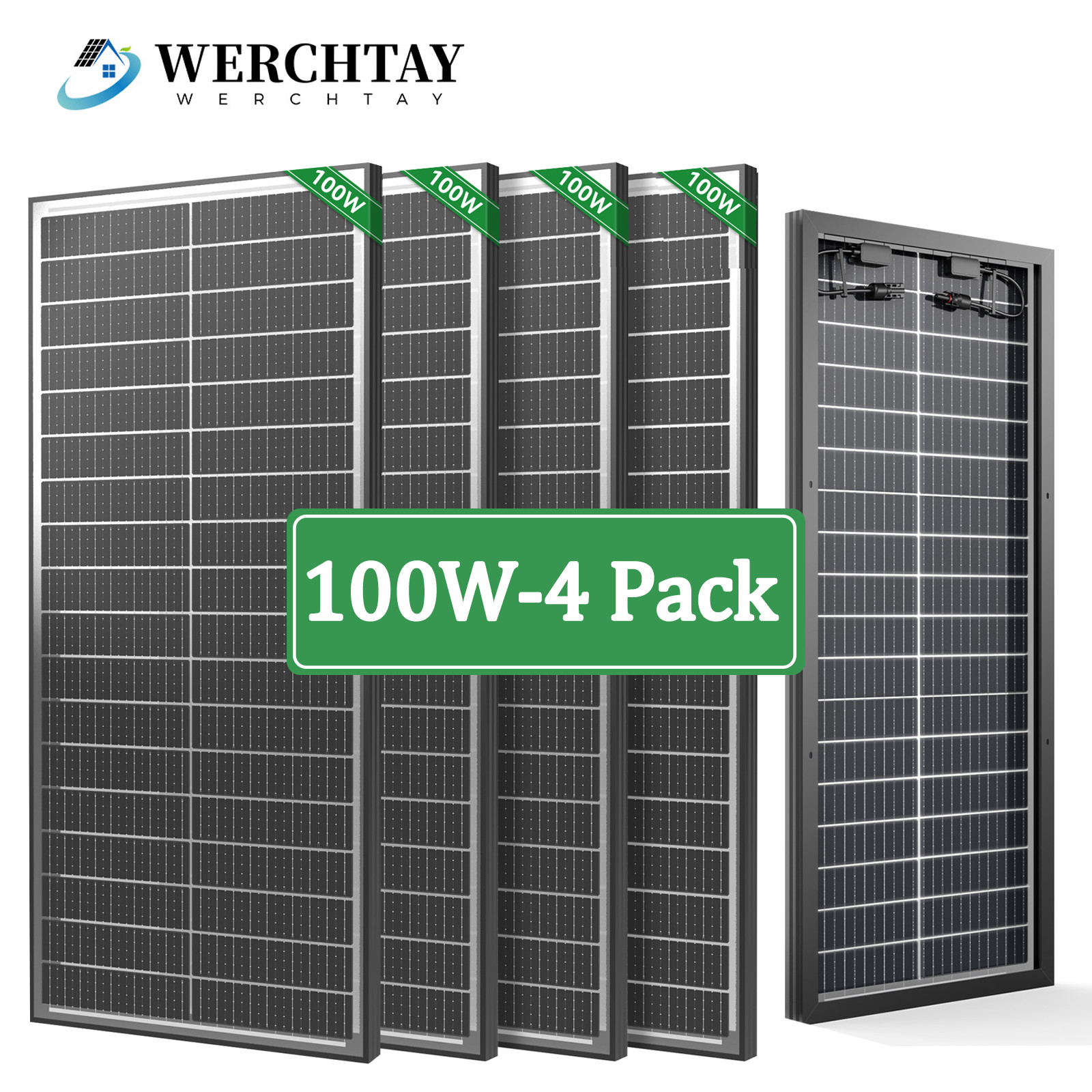 4Pack 100 Watt (400W) Bifacial N-Type Solar Panel 18BB Mono 12V/24V Sunshed home