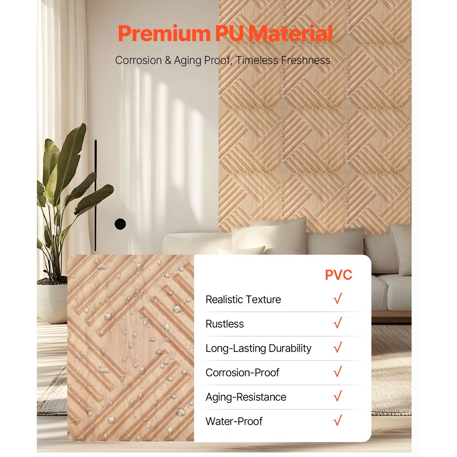 3D Wall Panels 12 – Pack 19.7×19.7in PVC Light Wood Accent Wall Decor