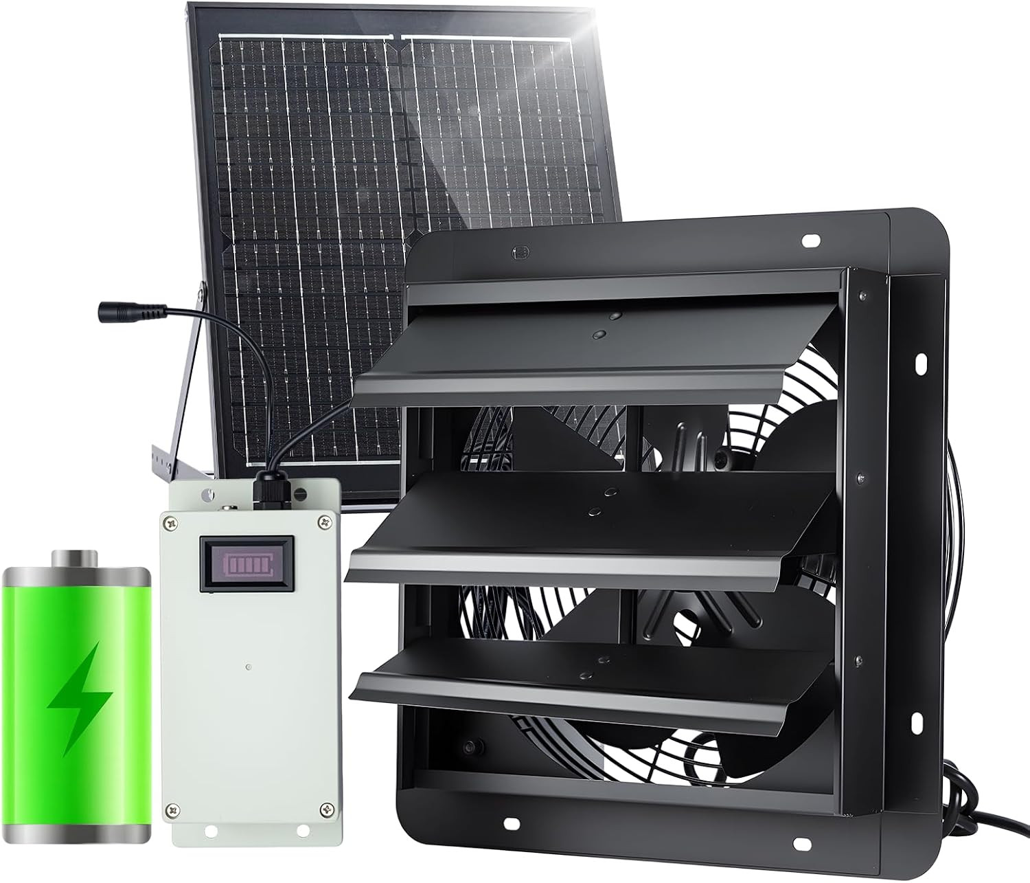 30W Solar Powered Exhaust Fan with Adapter for Shed, Coop, Greenhouse, Attic